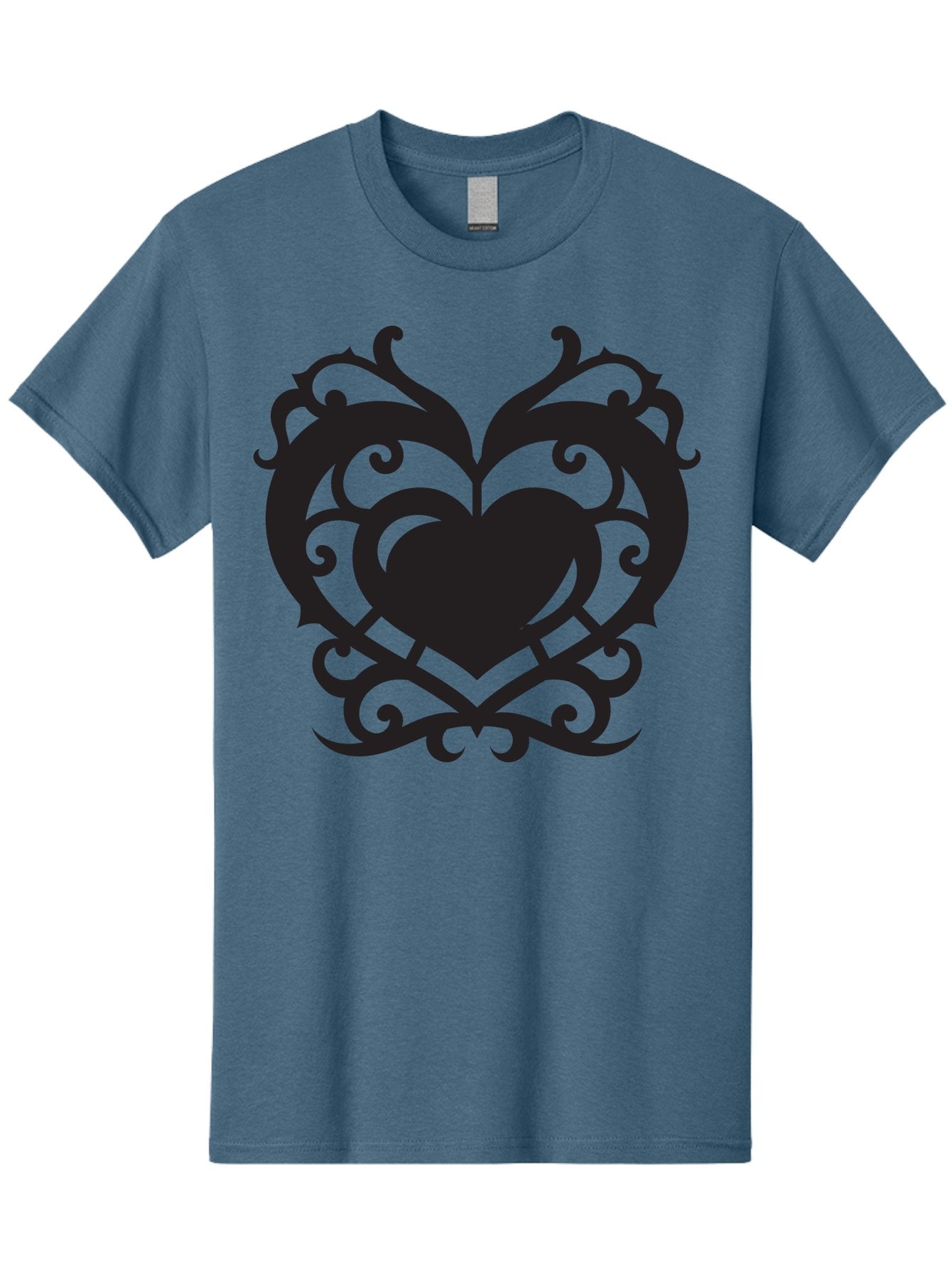 Tribal-Heart Men'S Graphic Tee, 100% Cotton, Comfortable Casual Summer Wear, Machine Washable, Heart Symbol, Decorative Heart, Gothic Design, Intricate Patterns, Filigree Art, Symbolic Love, Ornate Details, Heart Shape, Elegant Design, Aab300 9