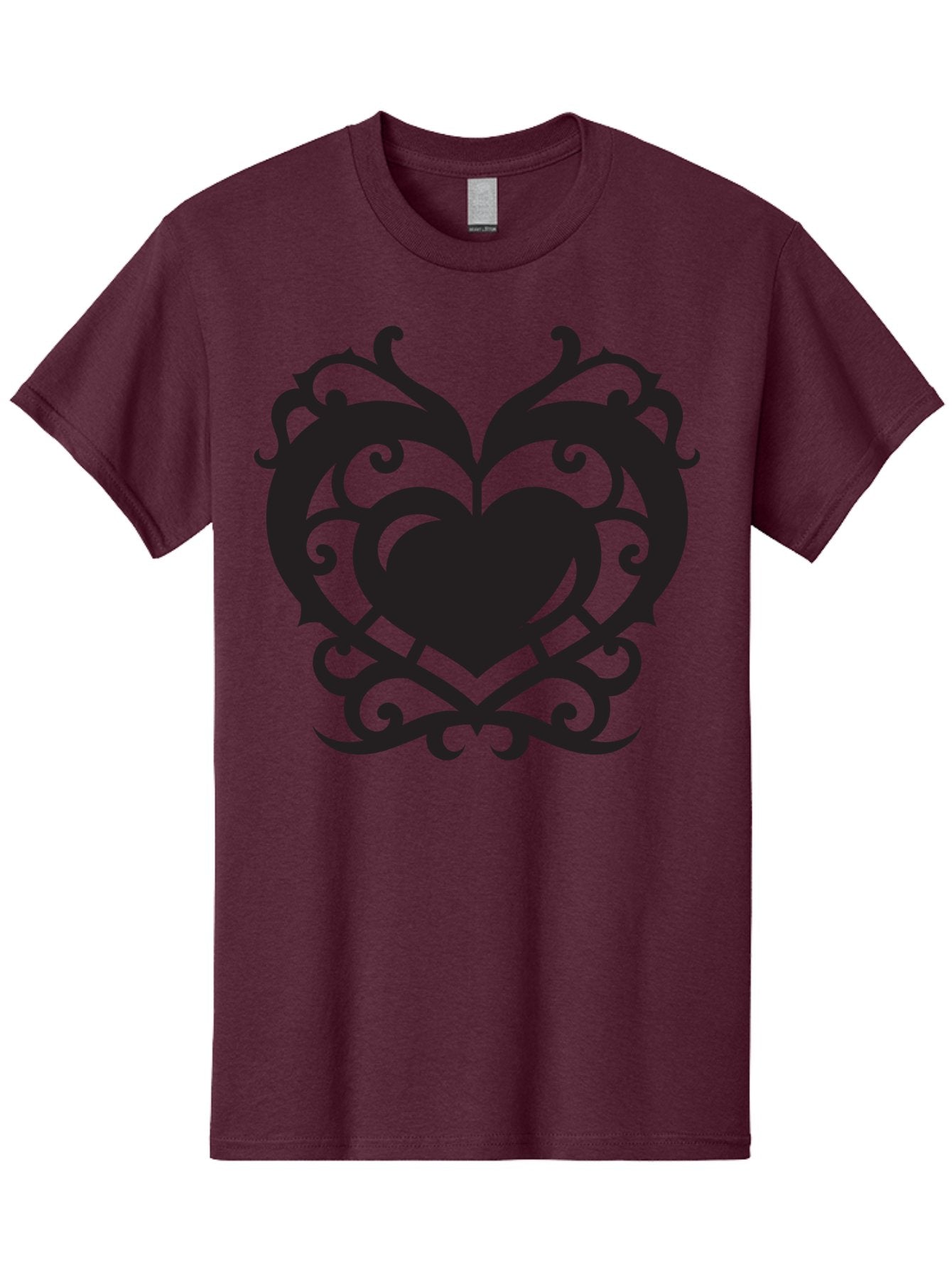 Tribal-Heart Men'S Graphic Tee, 100% Cotton, Comfortable Casual Summer Wear, Machine Washable, Heart Symbol, Decorative Heart, Gothic Design, Intricate Patterns, Filigree Art, Symbolic Love, Ornate Details, Heart Shape, Elegant Design, Aab300 14