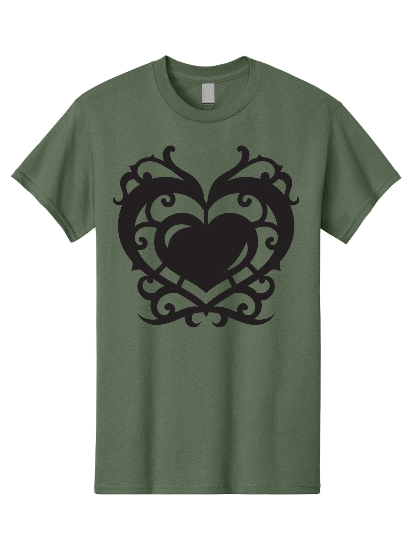 Tribal-Heart Men'S Graphic Tee, 100% Cotton, Comfortable Casual Summer Wear, Machine Washable, Heart Symbol, Decorative Heart, Gothic Design, Intricate Patterns, Filigree Art, Symbolic Love, Ornate Details, Heart Shape, Elegant Design, Aab300 5