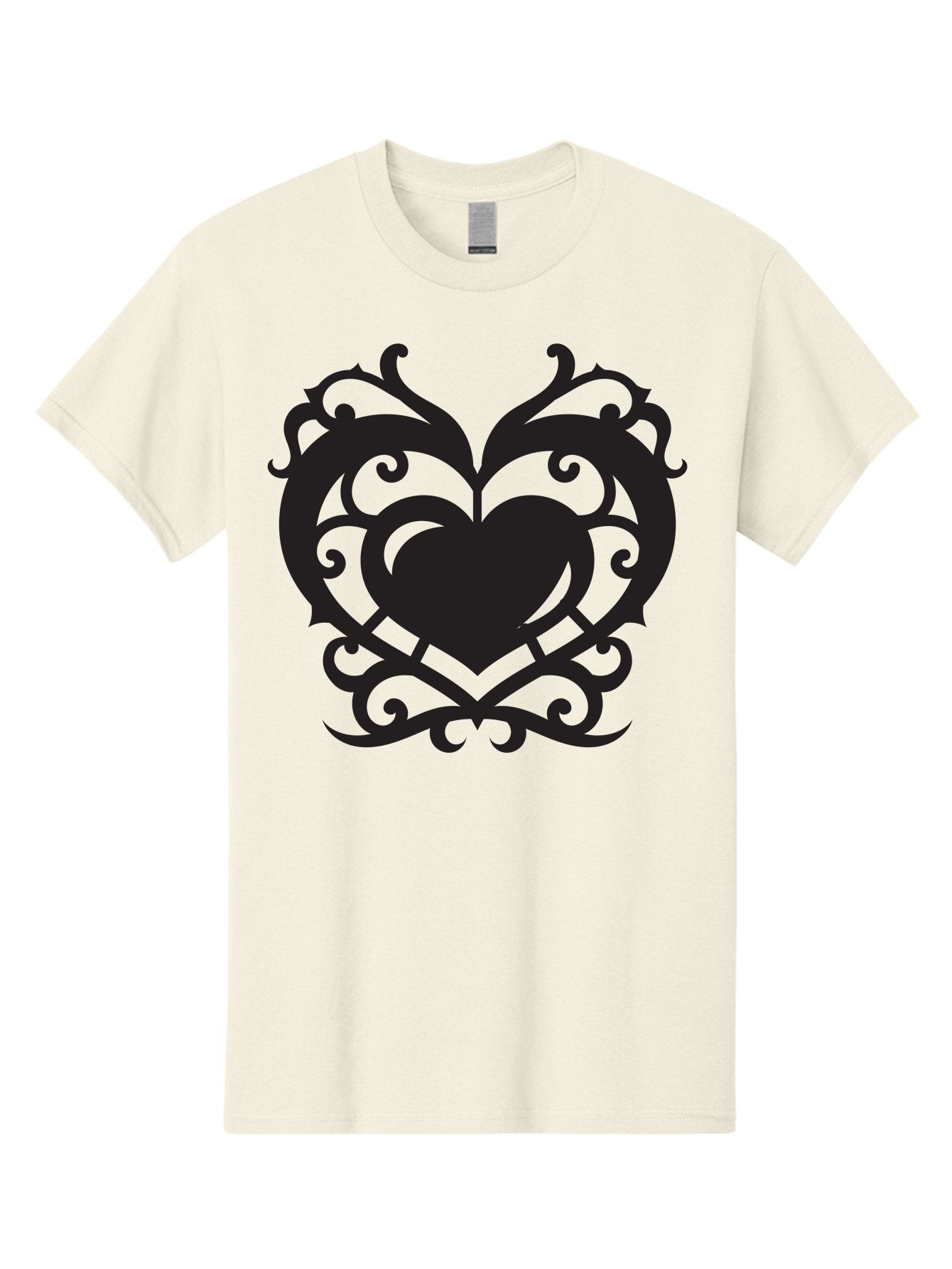 Tribal-Heart Men'S Graphic Tee, 100% Cotton, Comfortable Casual Summer Wear, Machine Washable, Heart Symbol, Decorative Heart, Gothic Design, Intricate Patterns, Filigree Art, Symbolic Love, Ornate Details, Heart Shape, Elegant Design, Aab300