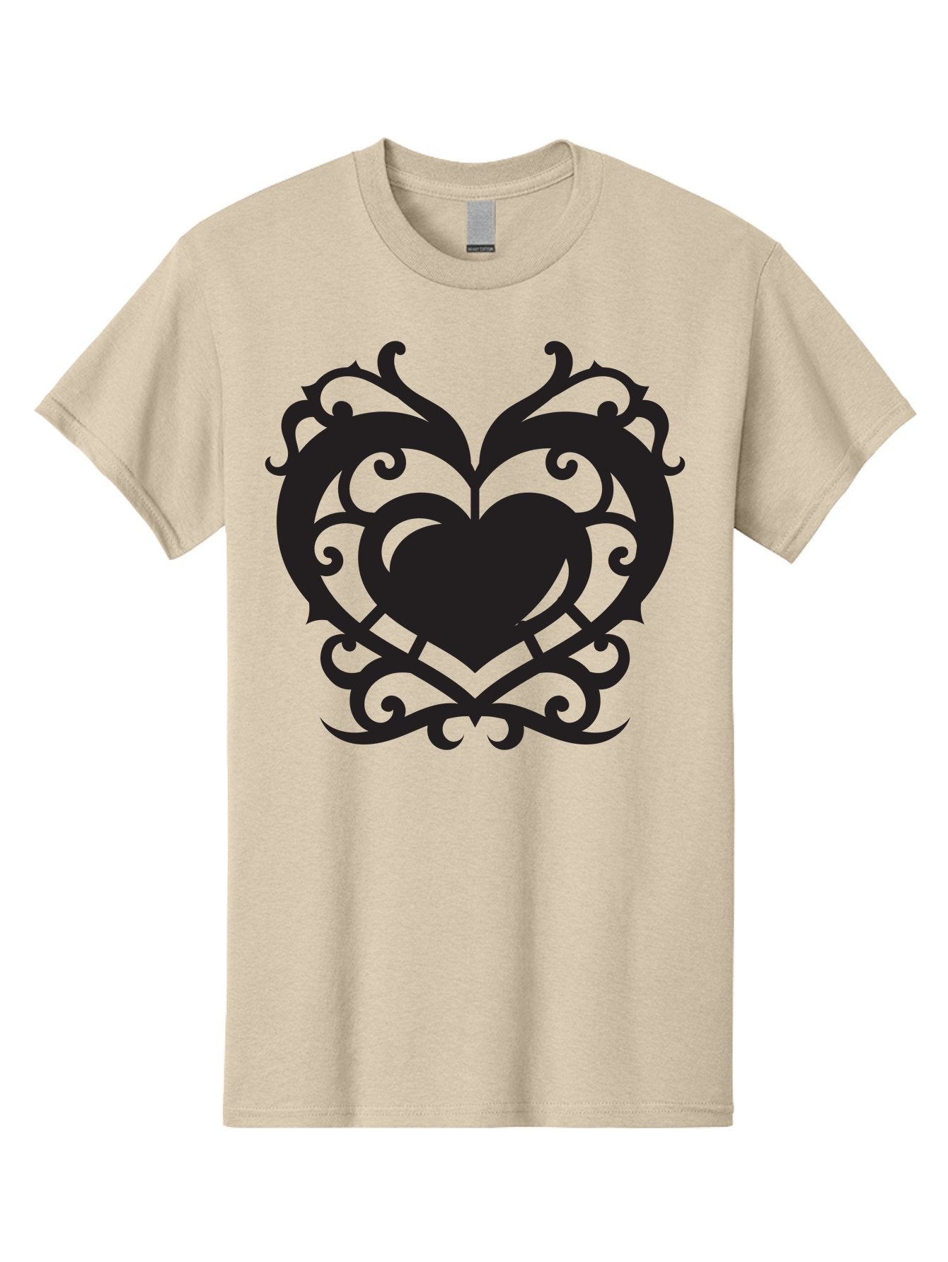 Tribal-Heart Men'S Graphic Tee, 100% Cotton, Comfortable Casual Summer Wear, Machine Washable, Heart Symbol, Decorative Heart, Gothic Design, Intricate Patterns, Filigree Art, Symbolic Love, Ornate Details, Heart Shape, Elegant Design, Aab300 8