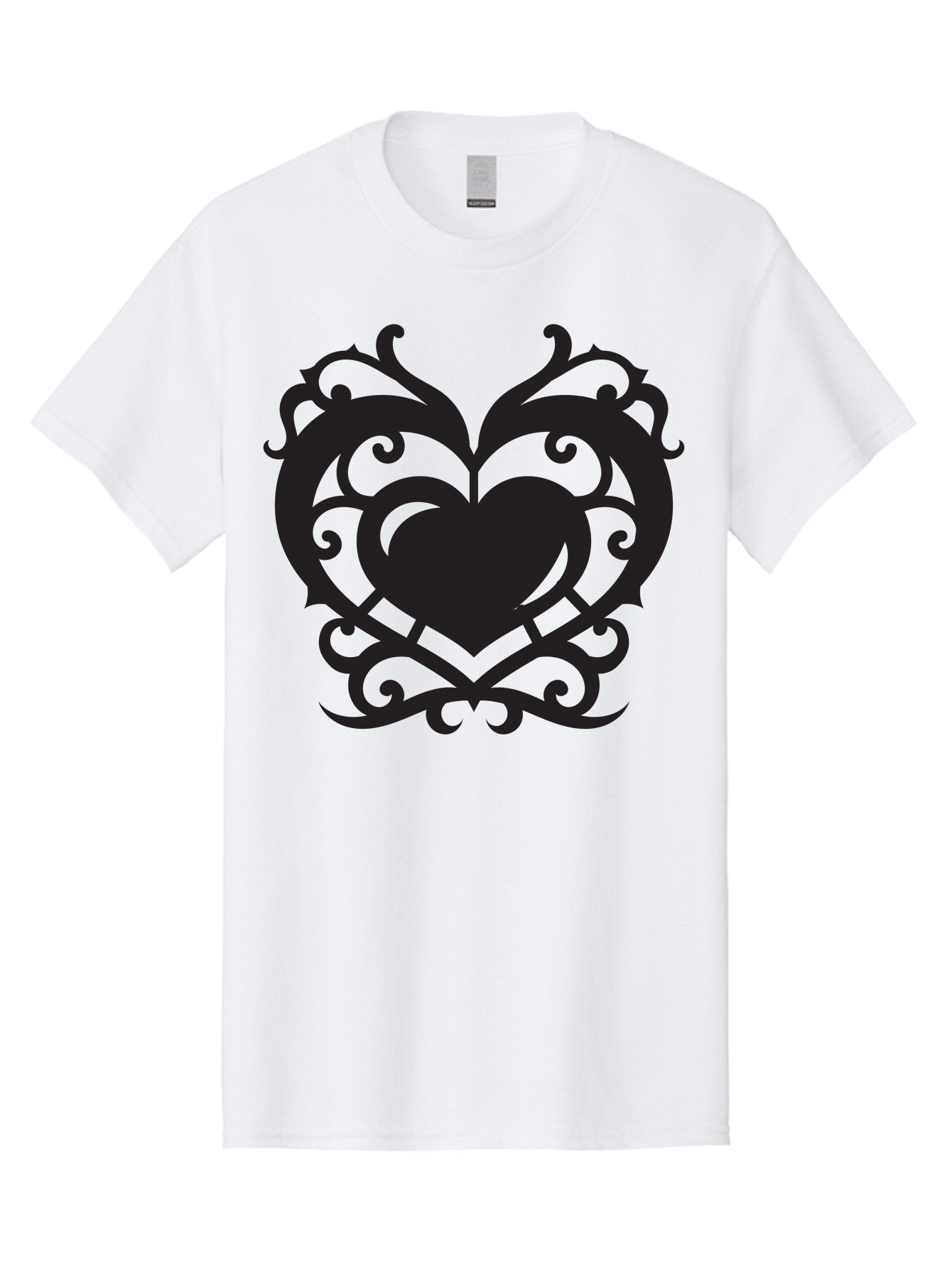Tribal-Heart Men'S Graphic Tee, 100% Cotton, Comfortable Casual Summer Wear, Machine Washable, Heart Symbol, Decorative Heart, Gothic Design, Intricate Patterns, Filigree Art, Symbolic Love, Ornate Details, Heart Shape, Elegant Design, Aab300 15
