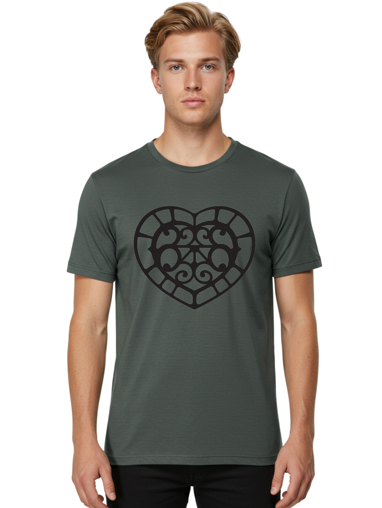 Tricolor-Heart Men'S Graphic Tee, 100% Cotton, Comfortable Casual Summer Wear, Machine Washable, Stained Glass Heart, Decorative Heart, Intricate Design, Swirling Patterns, Heart Shape, Love Symbol, Ornate Details, Glass Art, Heart Icon Aab301 4