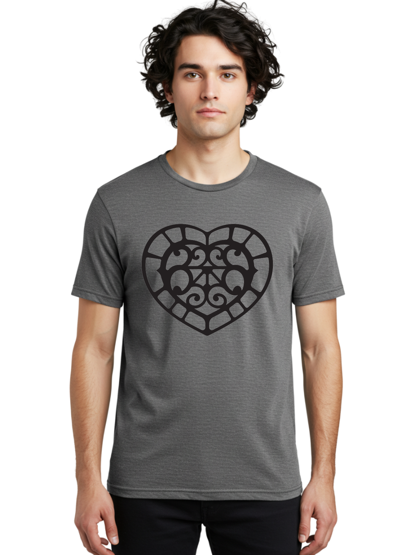 Tricolor-Heart Men'S Graphic Tee, 100% Cotton, Comfortable Casual Summer Wear, Machine Washable, Stained Glass Heart, Decorative Heart, Intricate Design, Swirling Patterns, Heart Shape, Love Symbol, Ornate Details, Glass Art, Heart Icon Aab301 16