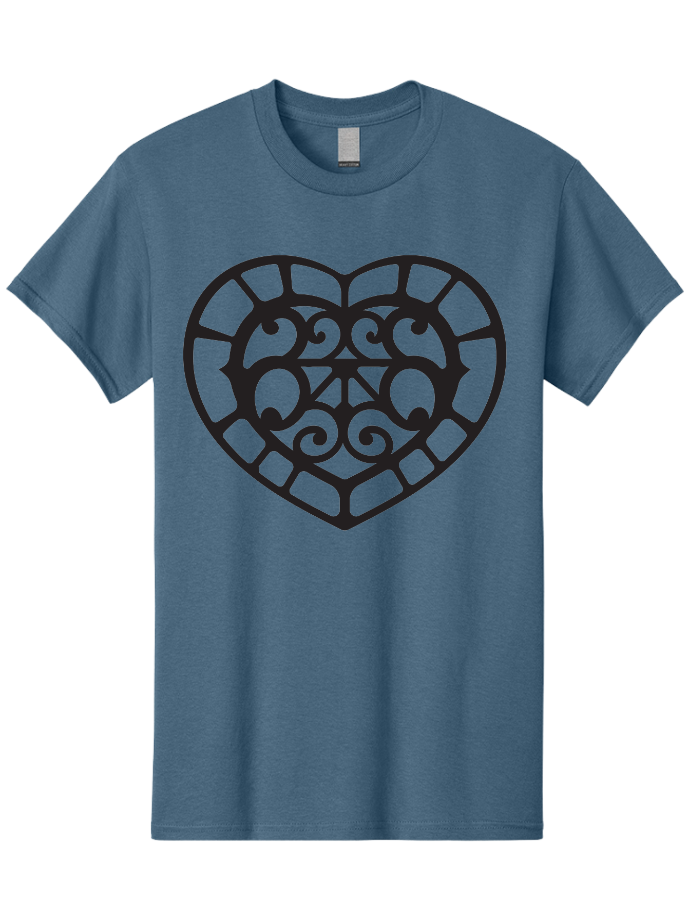Tricolor-Heart Men'S Graphic Tee, 100% Cotton, Comfortable Casual Summer Wear, Machine Washable, Stained Glass Heart, Decorative Heart, Intricate Design, Swirling Patterns, Heart Shape, Love Symbol, Ornate Details, Glass Art, Heart Icon Aab301 5