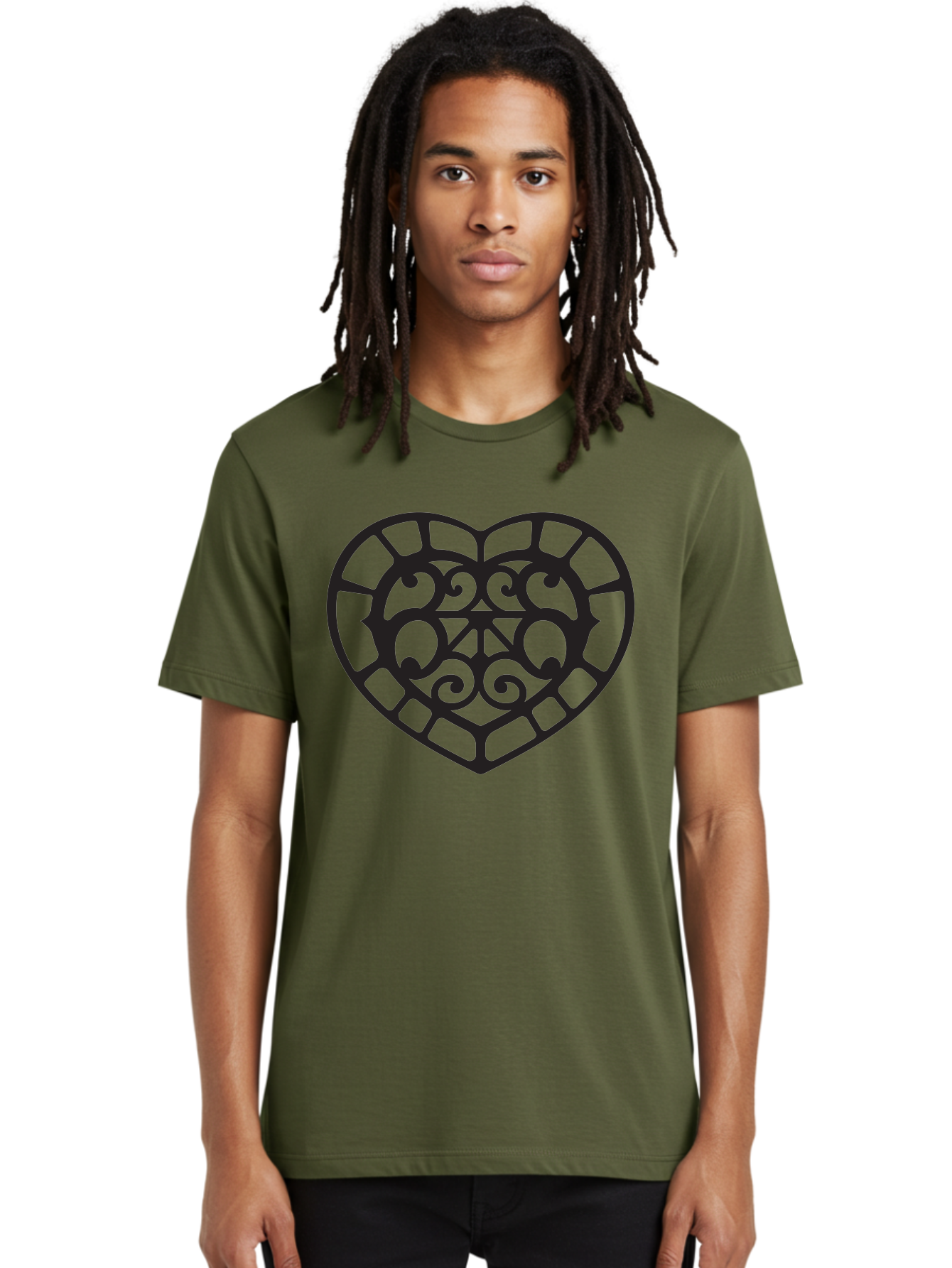 Tricolor-Heart Men'S Graphic Tee, 100% Cotton, Comfortable Casual Summer Wear, Machine Washable, Stained Glass Heart, Decorative Heart, Intricate Design, Swirling Patterns, Heart Shape, Love Symbol, Ornate Details, Glass Art, Heart Icon Aab301 22