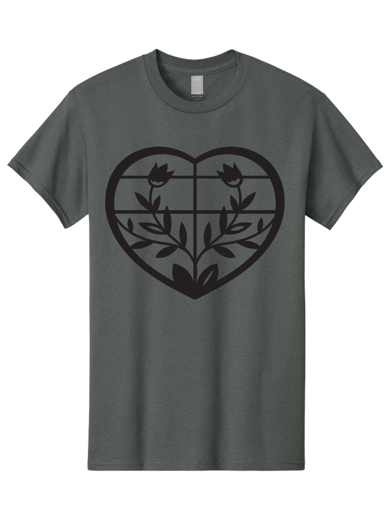 Tulips-Heart Men'S Graphic Tee, 100% Cotton, Comfortable Casual Summer Wear, Machine Washable, Heart Shape, Tulip Flowers, Leafy Stems, Floral Design, Love Symbol, Minimalist Art, Simple Graphics, Grid Pattern, Black Silhouette Aab302 4