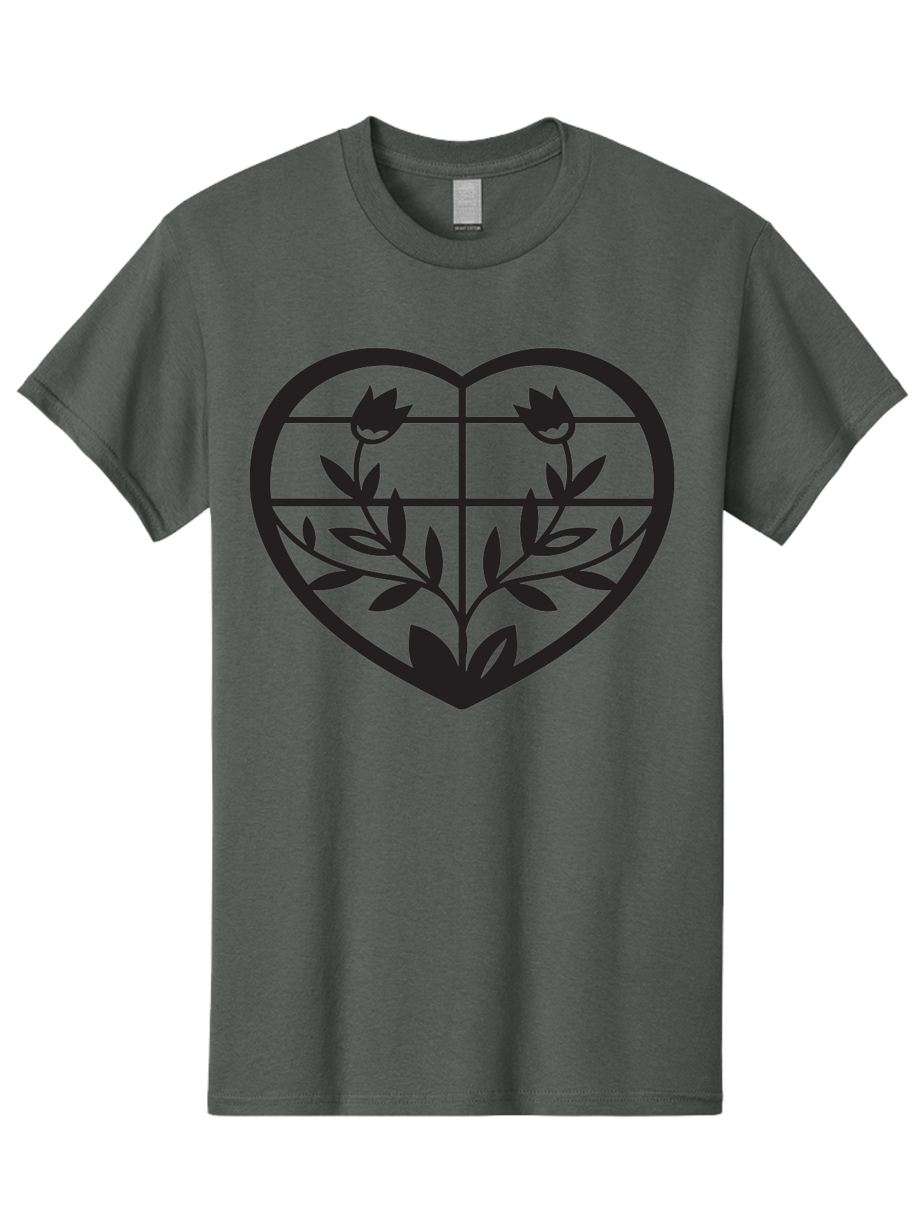 Tulips-Heart Men'S Graphic Tee, 100% Cotton, Comfortable Casual Summer Wear, Machine Washable, Heart Shape, Tulip Flowers, Leafy Stems, Floral Design, Love Symbol, Minimalist Art, Simple Graphics, Grid Pattern, Black Silhouette Aab302 23