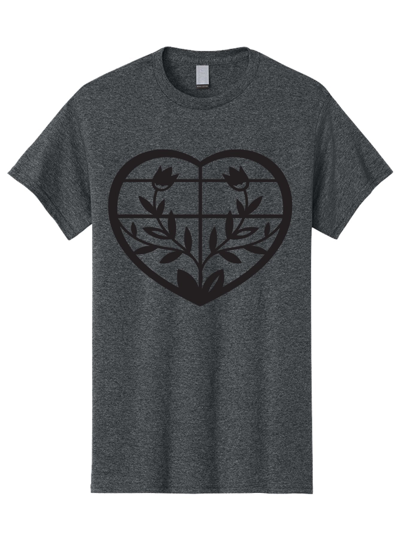 Tulips-Heart Men'S Graphic Tee, 100% Cotton, Comfortable Casual Summer Wear, Machine Washable, Heart Shape, Tulip Flowers, Leafy Stems, Floral Design, Love Symbol, Minimalist Art, Simple Graphics, Grid Pattern, Black Silhouette Aab302 9