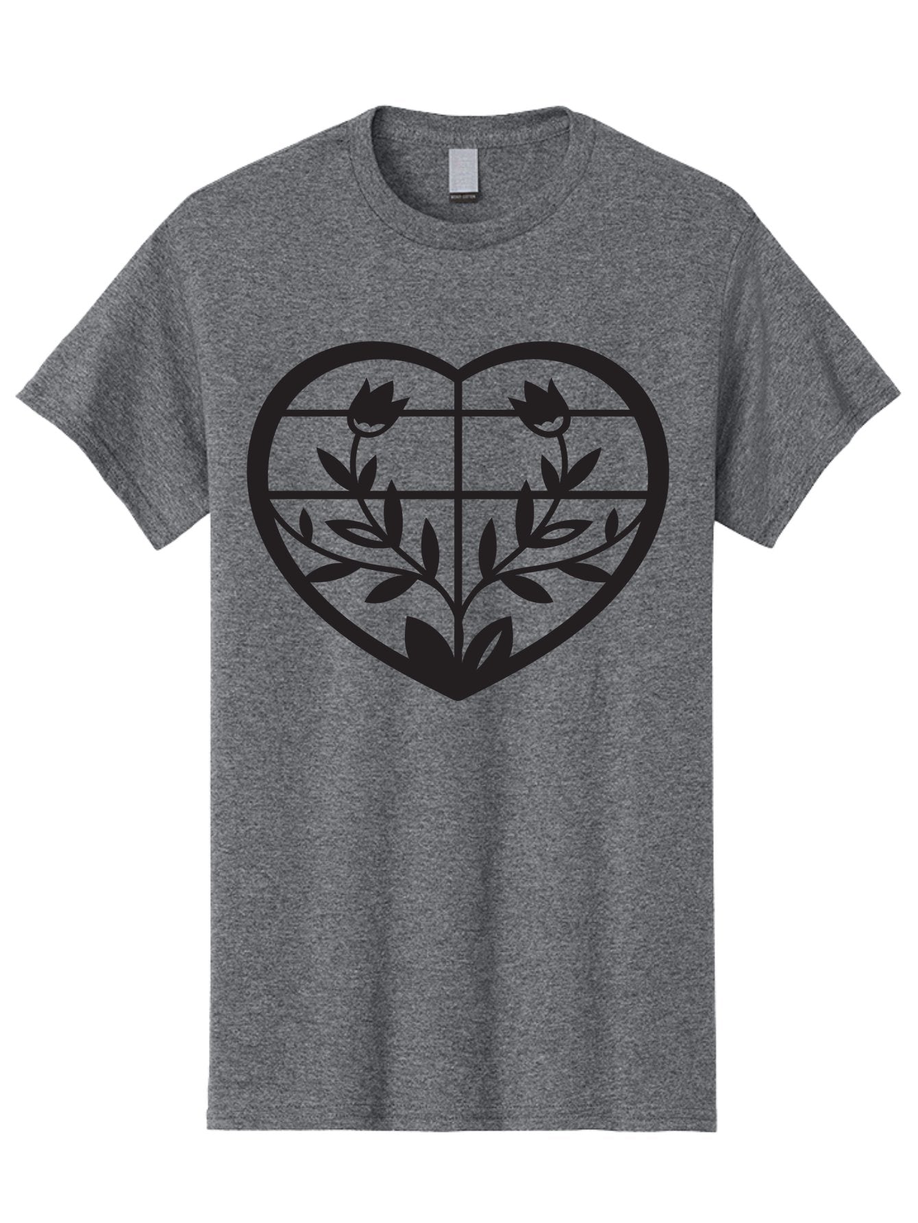 Tulips-Heart Men'S Graphic Tee, 100% Cotton, Comfortable Casual Summer Wear, Machine Washable, Heart Shape, Tulip Flowers, Leafy Stems, Floral Design, Love Symbol, Minimalist Art, Simple Graphics, Grid Pattern, Black Silhouette Aab302 5