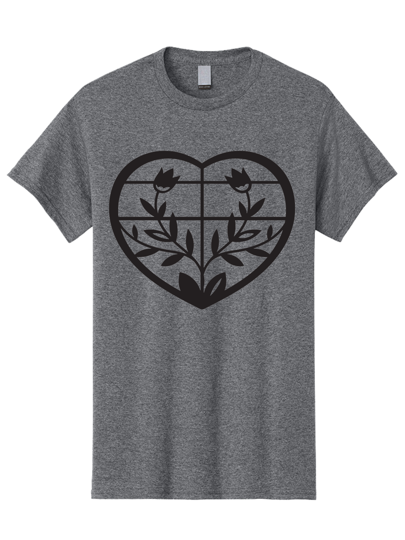 Tulips-Heart Men'S Graphic Tee, 100% Cotton, Comfortable Casual Summer Wear, Machine Washable, Heart Shape, Tulip Flowers, Leafy Stems, Floral Design, Love Symbol, Minimalist Art, Simple Graphics, Grid Pattern, Black Silhouette Aab302 15