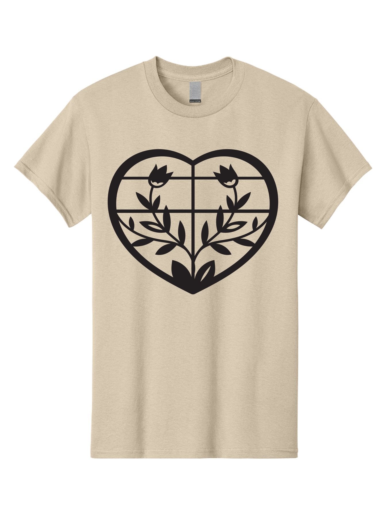 Tulips-Heart Men'S Graphic Tee, 100% Cotton, Comfortable Casual Summer Wear, Machine Washable, Heart Shape, Tulip Flowers, Leafy Stems, Floral Design, Love Symbol, Minimalist Art, Simple Graphics, Grid Pattern, Black Silhouette Aab302 10