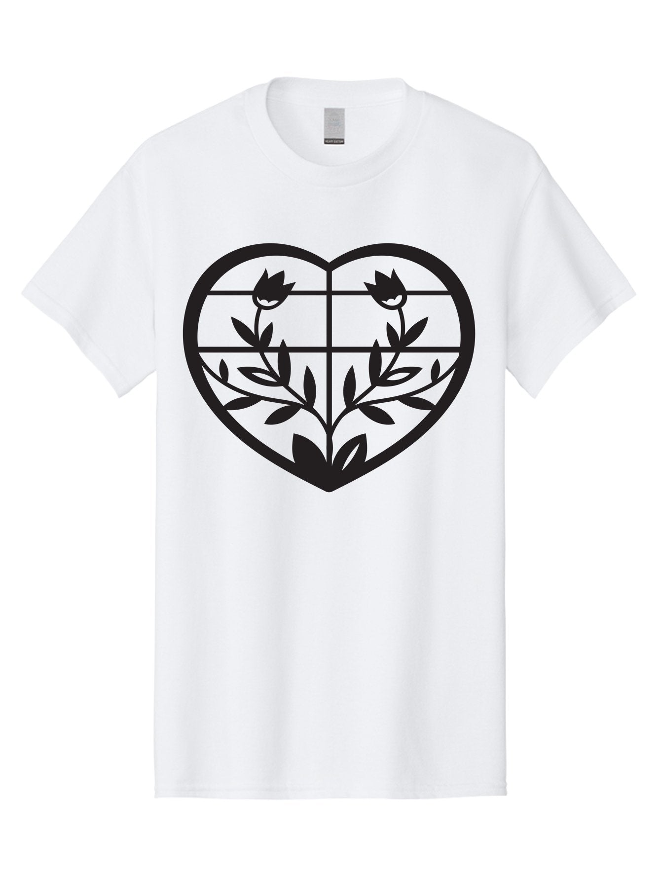 Tulips-Heart Men'S Graphic Tee, 100% Cotton, Comfortable Casual Summer Wear, Machine Washable, Heart Shape, Tulip Flowers, Leafy Stems, Floral Design, Love Symbol, Minimalist Art, Simple Graphics, Grid Pattern, Black Silhouette Aab302 15