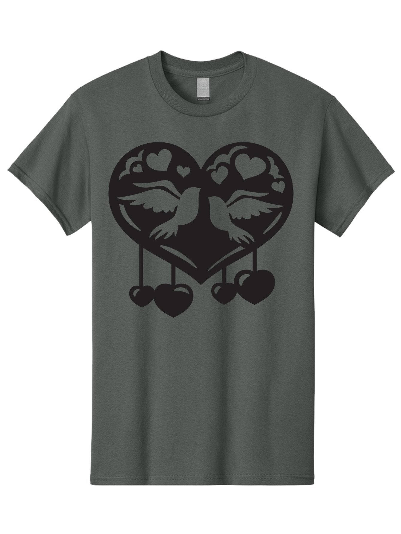 Two-Birds-Heart Men'S Graphic Tee, 100% Cotton, Comfortable Casual Summer Wear, Machine Washable, Love Birds, Couple Love, Heart Shape, Birds Flying, Hearts Hanging, Love Symbol, Valentines Day, Heart Decorations, Symbolic Love, Aab303 6