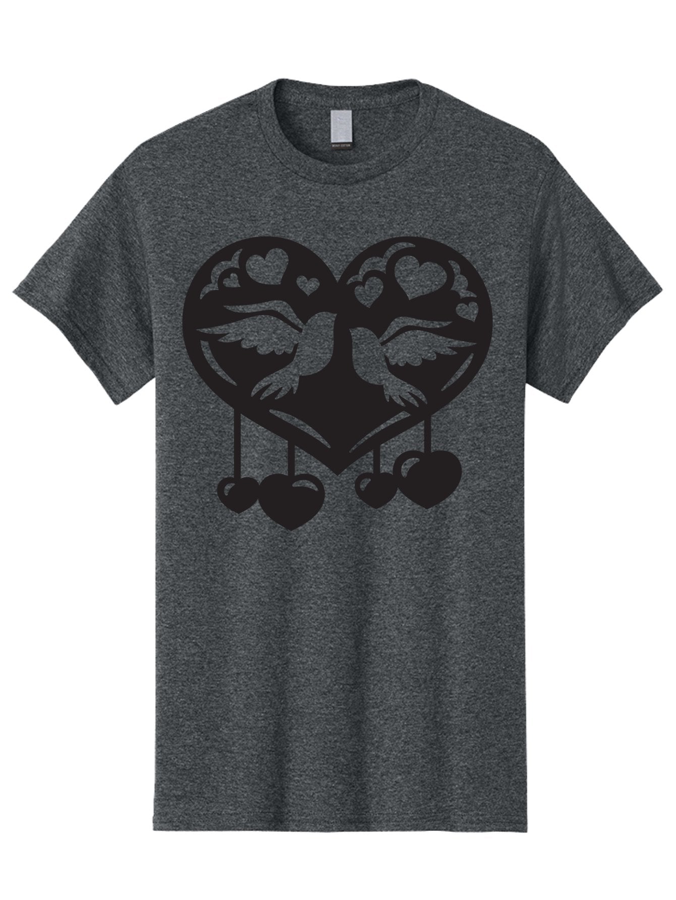 Two-Birds-Heart Men'S Graphic Tee, 100% Cotton, Comfortable Casual Summer Wear, Machine Washable, Love Birds, Couple Love, Heart Shape, Birds Flying, Hearts Hanging, Love Symbol, Valentines Day, Heart Decorations, Symbolic Love, Aab303 15