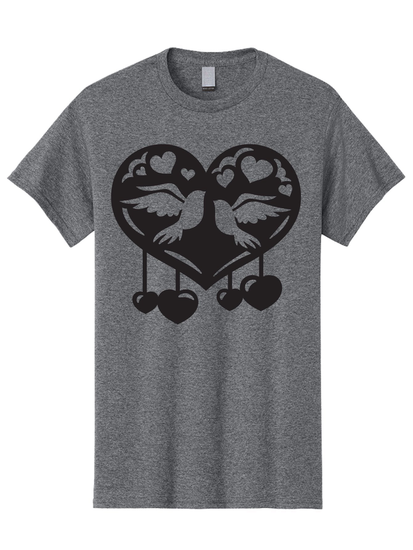 Two-Birds-Heart Men'S Graphic Tee, 100% Cotton, Comfortable Casual Summer Wear, Machine Washable, Love Birds, Couple Love, Heart Shape, Birds Flying, Hearts Hanging, Love Symbol, Valentines Day, Heart Decorations, Symbolic Love, Aab303 8