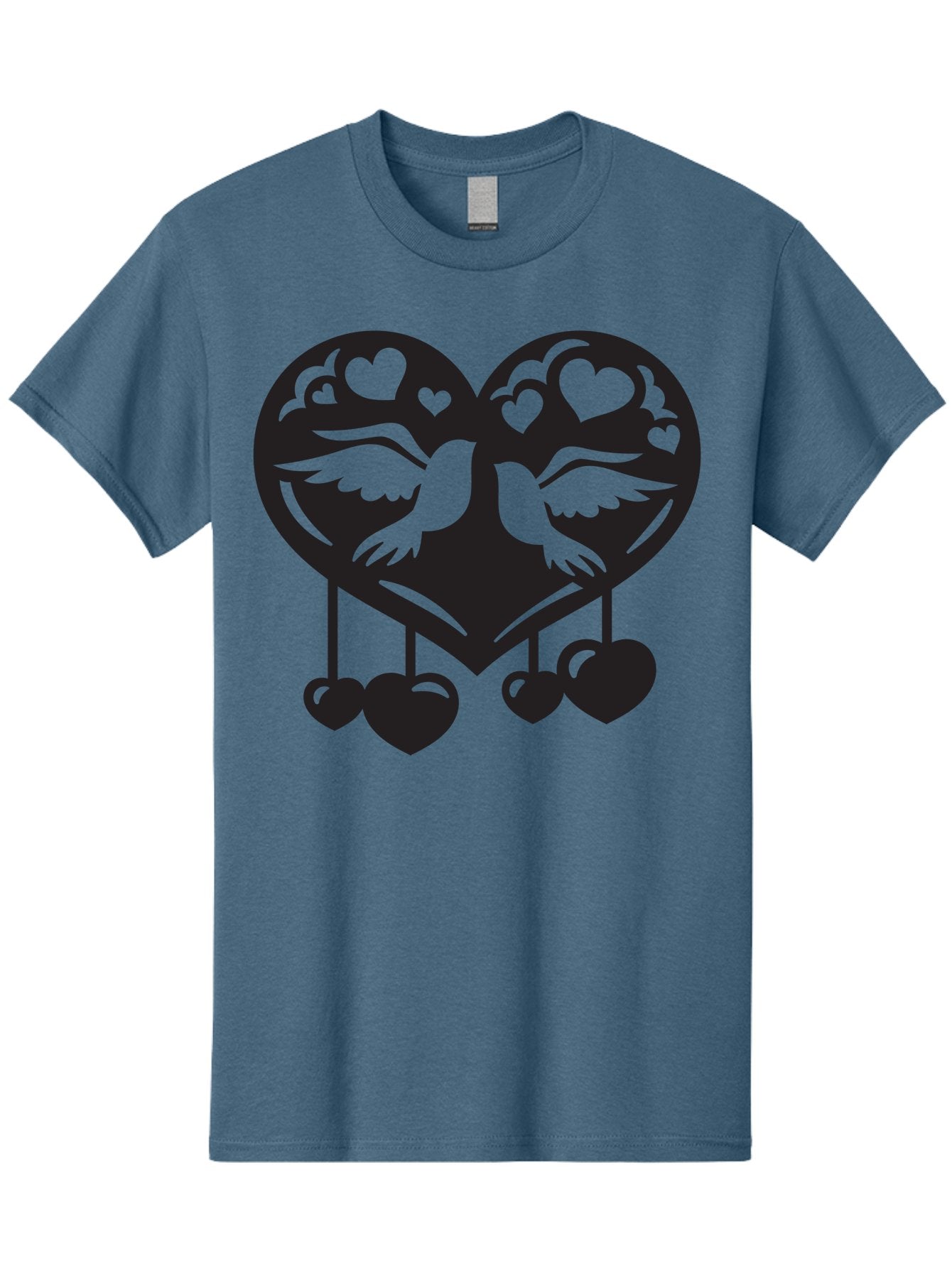 Two-Birds-Heart Men'S Graphic Tee, 100% Cotton, Comfortable Casual Summer Wear, Machine Washable, Love Birds, Couple Love, Heart Shape, Birds Flying, Hearts Hanging, Love Symbol, Valentines Day, Heart Decorations, Symbolic Love, Aab303 3