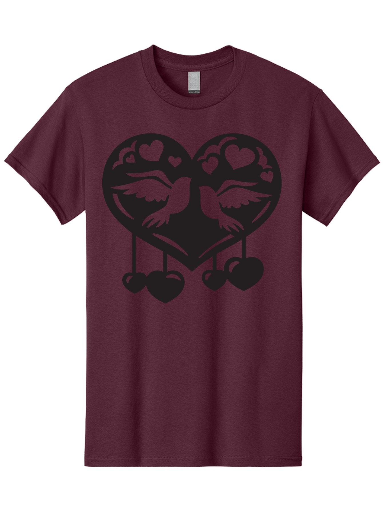 Two-Birds-Heart Men'S Graphic Tee, 100% Cotton, Comfortable Casual Summer Wear, Machine Washable, Love Birds, Couple Love, Heart Shape, Birds Flying, Hearts Hanging, Love Symbol, Valentines Day, Heart Decorations, Symbolic Love, Aab303 14