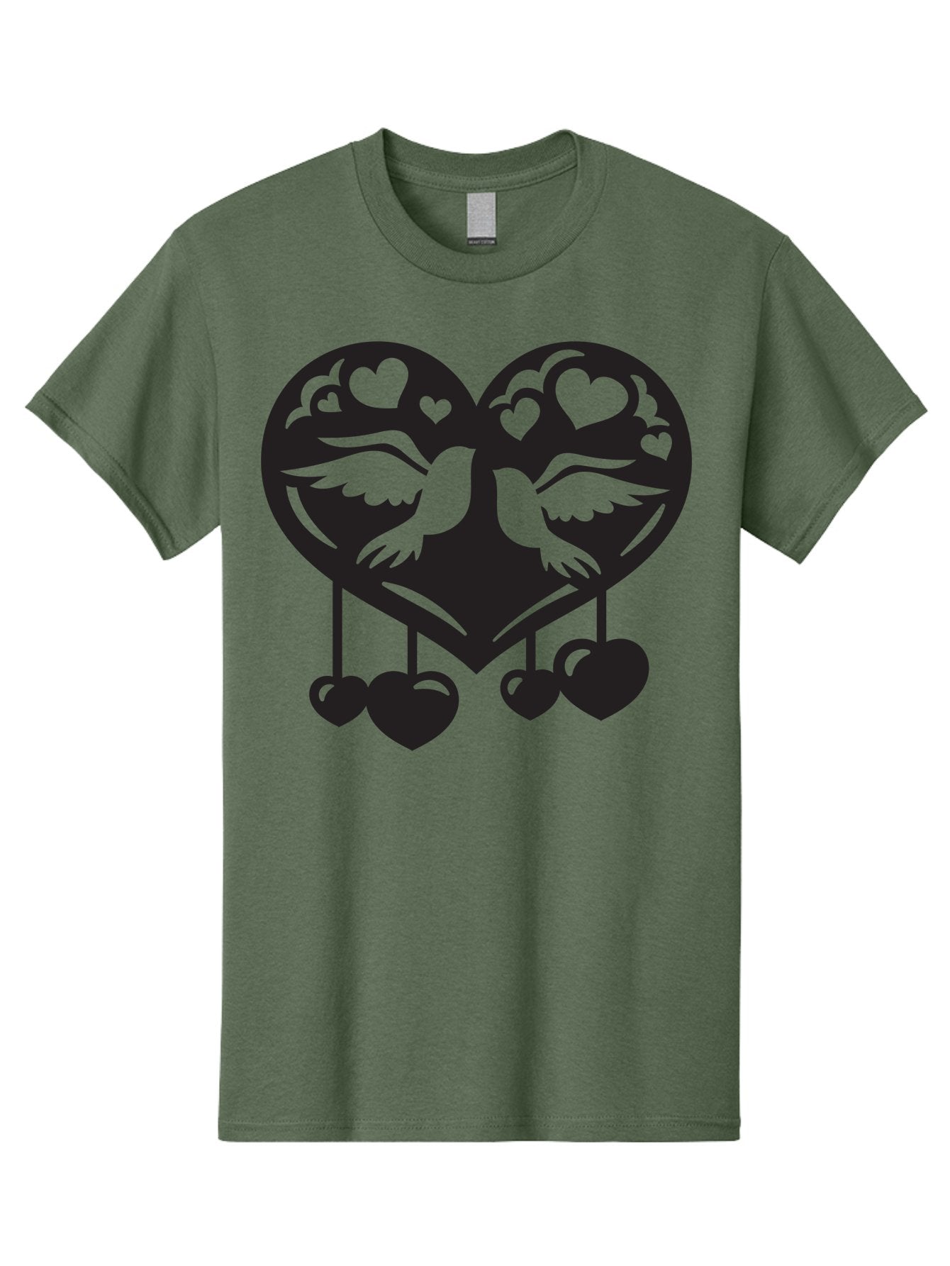 Two-Birds-Heart Men'S Graphic Tee, 100% Cotton, Comfortable Casual Summer Wear, Machine Washable, Love Birds, Couple Love, Heart Shape, Birds Flying, Hearts Hanging, Love Symbol, Valentines Day, Heart Decorations, Symbolic Love, Aab303 10