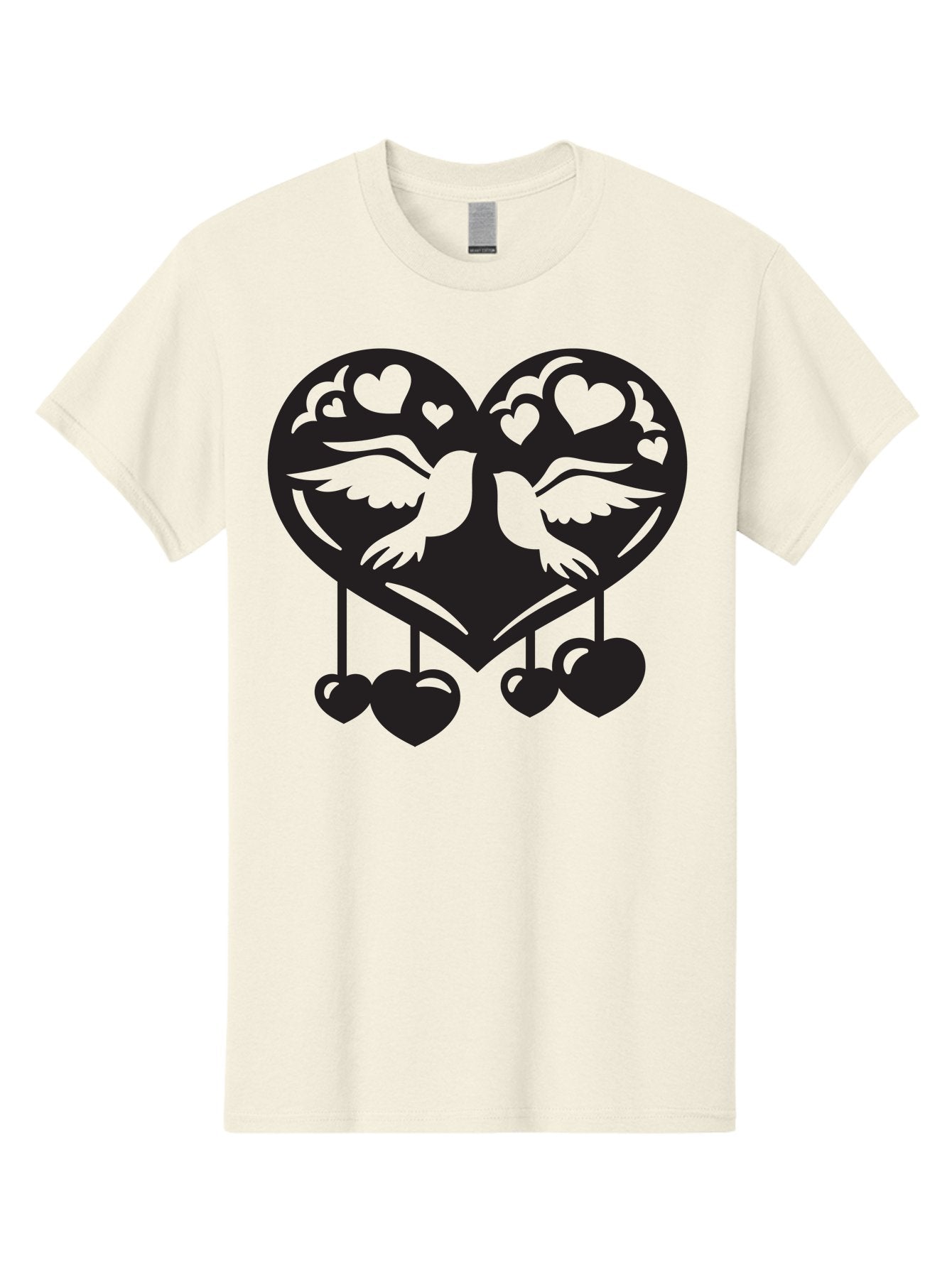 Two-Birds-Heart Men'S Graphic Tee, 100% Cotton, Comfortable Casual Summer Wear, Machine Washable, Love Birds, Couple Love, Heart Shape, Birds Flying, Hearts Hanging, Love Symbol, Valentines Day, Heart Decorations, Symbolic Love, Aab303 4