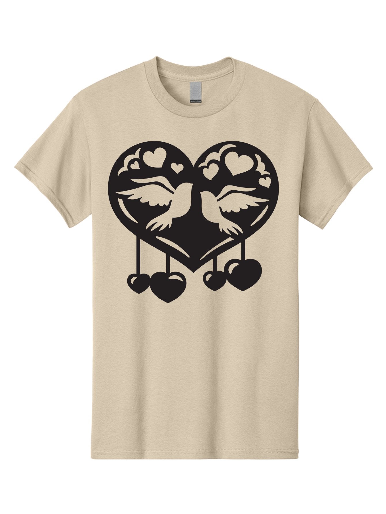 Two-Birds-Heart Men'S Graphic Tee, 100% Cotton, Comfortable Casual Summer Wear, Machine Washable, Love Birds, Couple Love, Heart Shape, Birds Flying, Hearts Hanging, Love Symbol, Valentines Day, Heart Decorations, Symbolic Love, Aab303 12