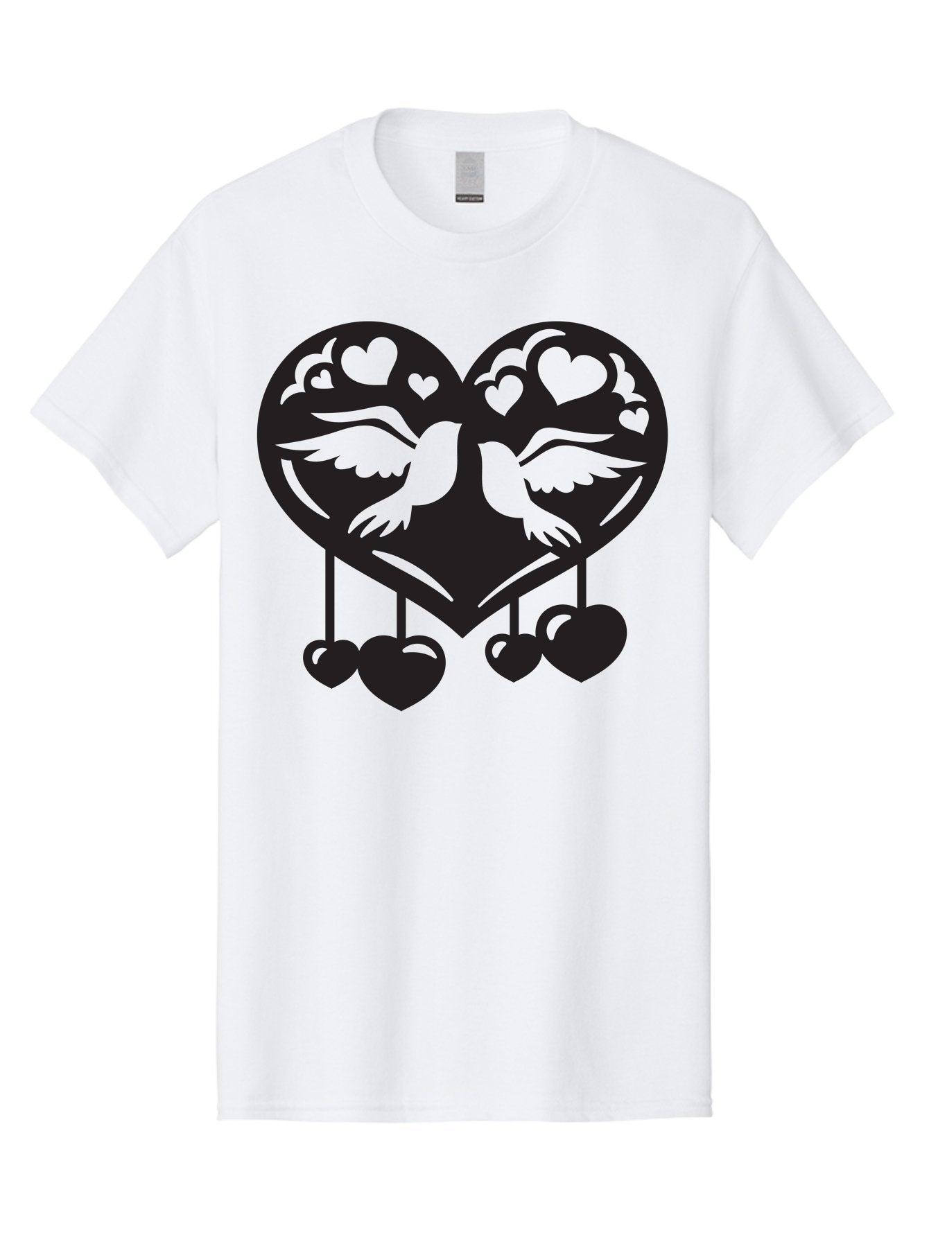 Two-Birds-Heart Men'S Graphic Tee, 100% Cotton, Comfortable Casual Summer Wear, Machine Washable, Love Birds, Couple Love, Heart Shape, Birds Flying, Hearts Hanging, Love Symbol, Valentines Day, Heart Decorations, Symbolic Love, Aab303 11