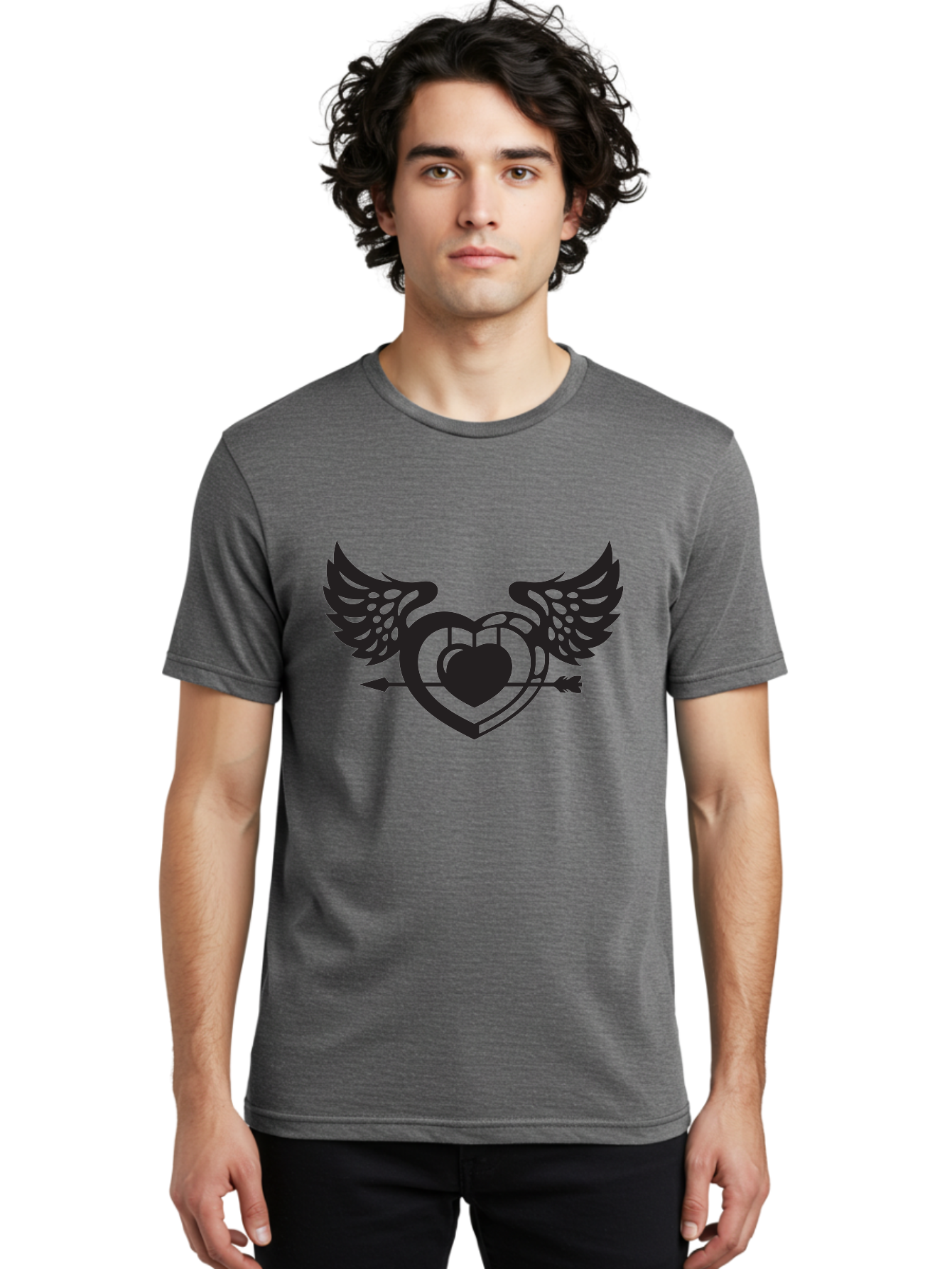 Winged-Heart Men'S Graphic Tee, 100% Cotton, Comfortable Casual Summer Wear, Machine Washable, Heart With Wings, Arrow Through Heart, Love Symbol, Cupid Inspiration, Heart Design, Winged Heart, Love Art, Valentines Day Theme, Heart With Arrow Aab304 6