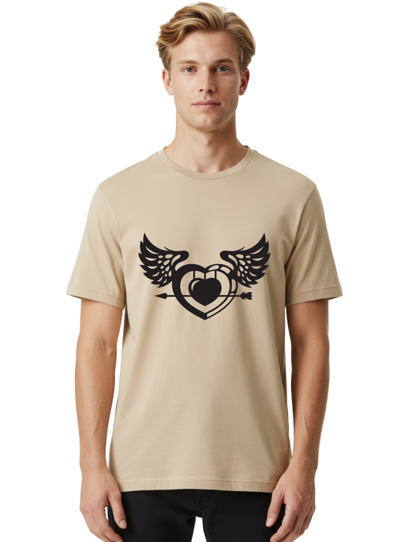 Winged-Heart Men'S Graphic Tee, 100% Cotton, Comfortable Casual Summer Wear, Machine Washable, Heart With Wings, Arrow Through Heart, Love Symbol, Cupid Inspiration, Heart Design, Winged Heart, Love Art, Valentines Day Theme, Heart With Arrow Aab304 24