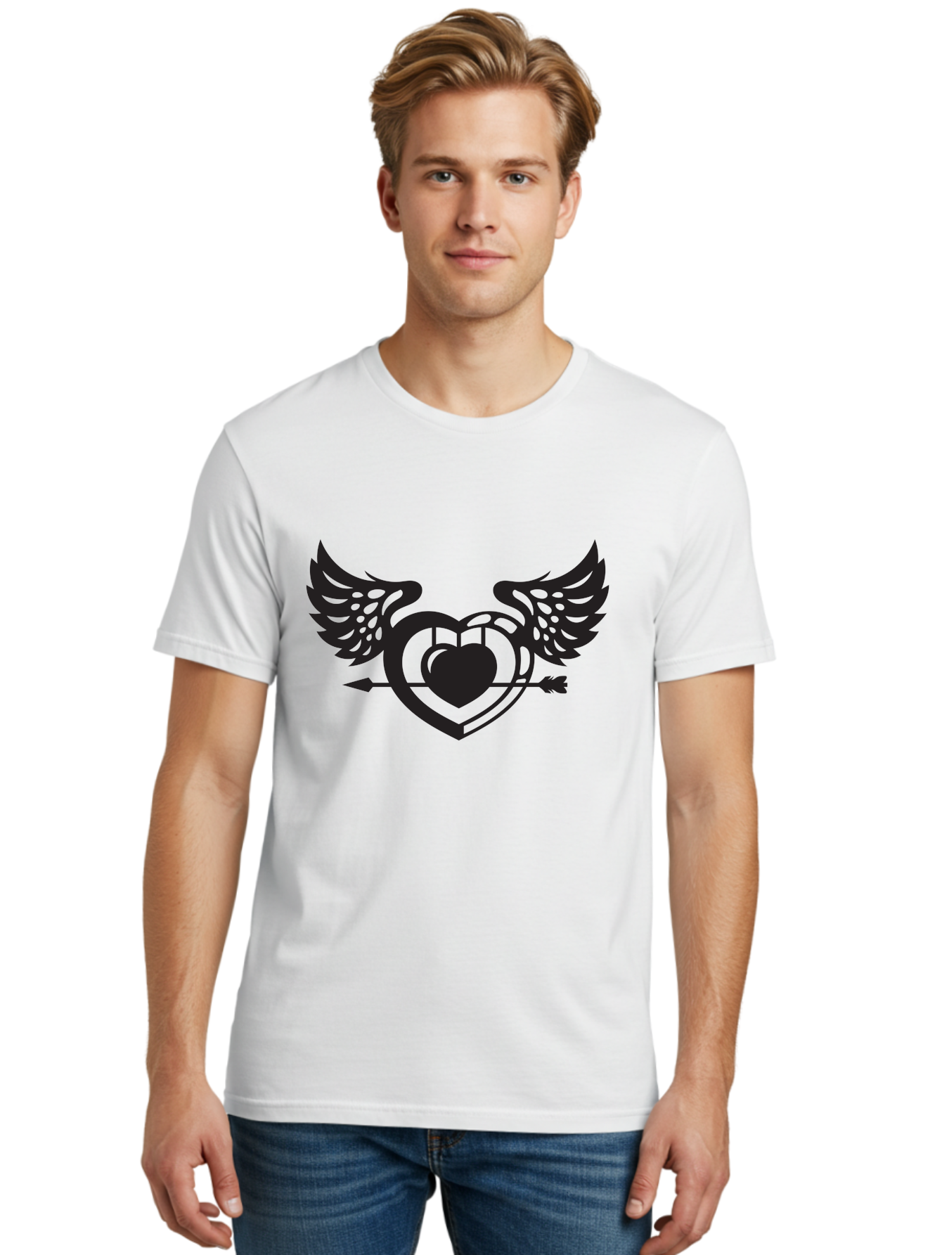 Winged-Heart Men'S Graphic Tee, 100% Cotton, Comfortable Casual Summer Wear, Machine Washable, Heart With Wings, Arrow Through Heart, Love Symbol, Cupid Inspiration, Heart Design, Winged Heart, Love Art, Valentines Day Theme, Heart With Arrow Aab304 16