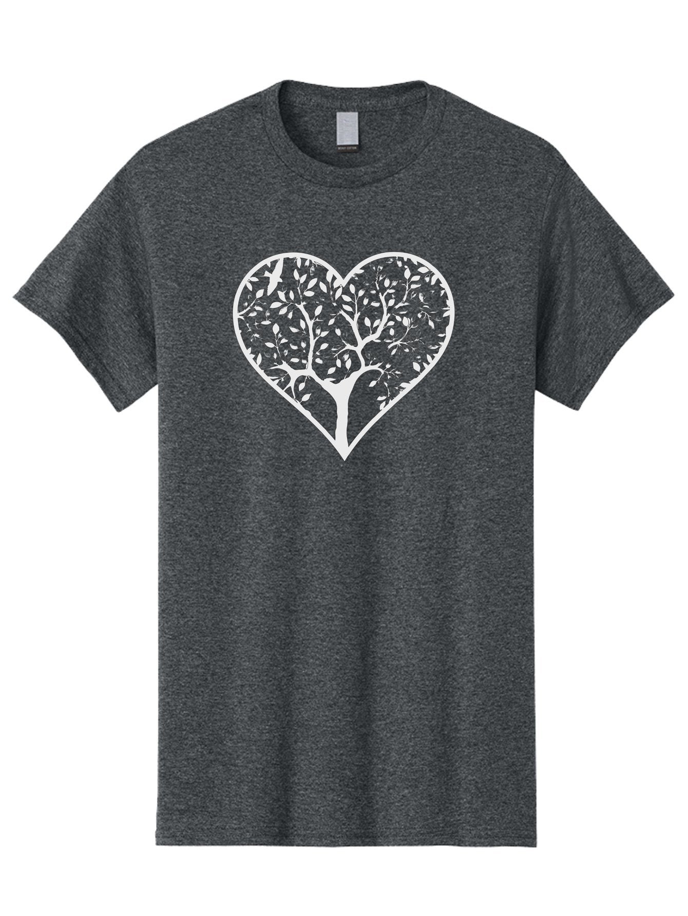 Tree-In-Heart Men'S Graphic Tee, 100% Cotton, Comfortable Casual Summer Wear, Machine Washable, Heart Shaped Tree, Leafy Branches, Symbolic Illustration, Minimalist Design, Love And Nature, Eco Friendly Art, Tree Of Life, Heart Outline Aab305 5