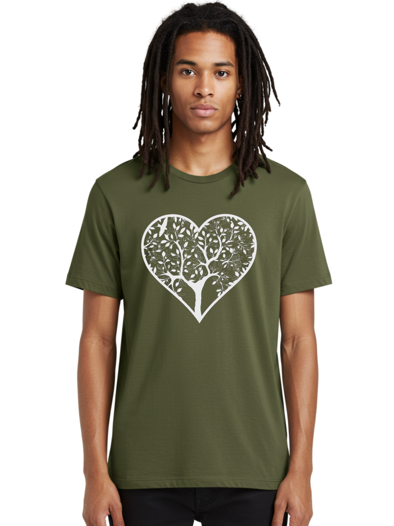 Tree-In-Heart Men'S Graphic Tee, 100% Cotton, Comfortable Casual Summer Wear, Machine Washable, Heart Shaped Tree, Leafy Branches, Symbolic Illustration, Minimalist Design, Love And Nature, Eco Friendly Art, Tree Of Life, Heart Outline Aab305 22