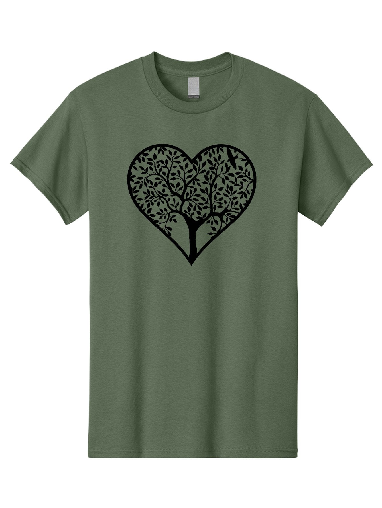 Tree-Of-Life-Heart-1 Men'S Graphic Tee, 100% Cotton, Comfortable Casual Summer Wear, Machine Washable, Tree In Heart Shape, Symbolic Representation, Love For Nature, Eco-Friendly, Black Silhouette Design, Leafy Branches, Valentines Day Theme, Aab306 7