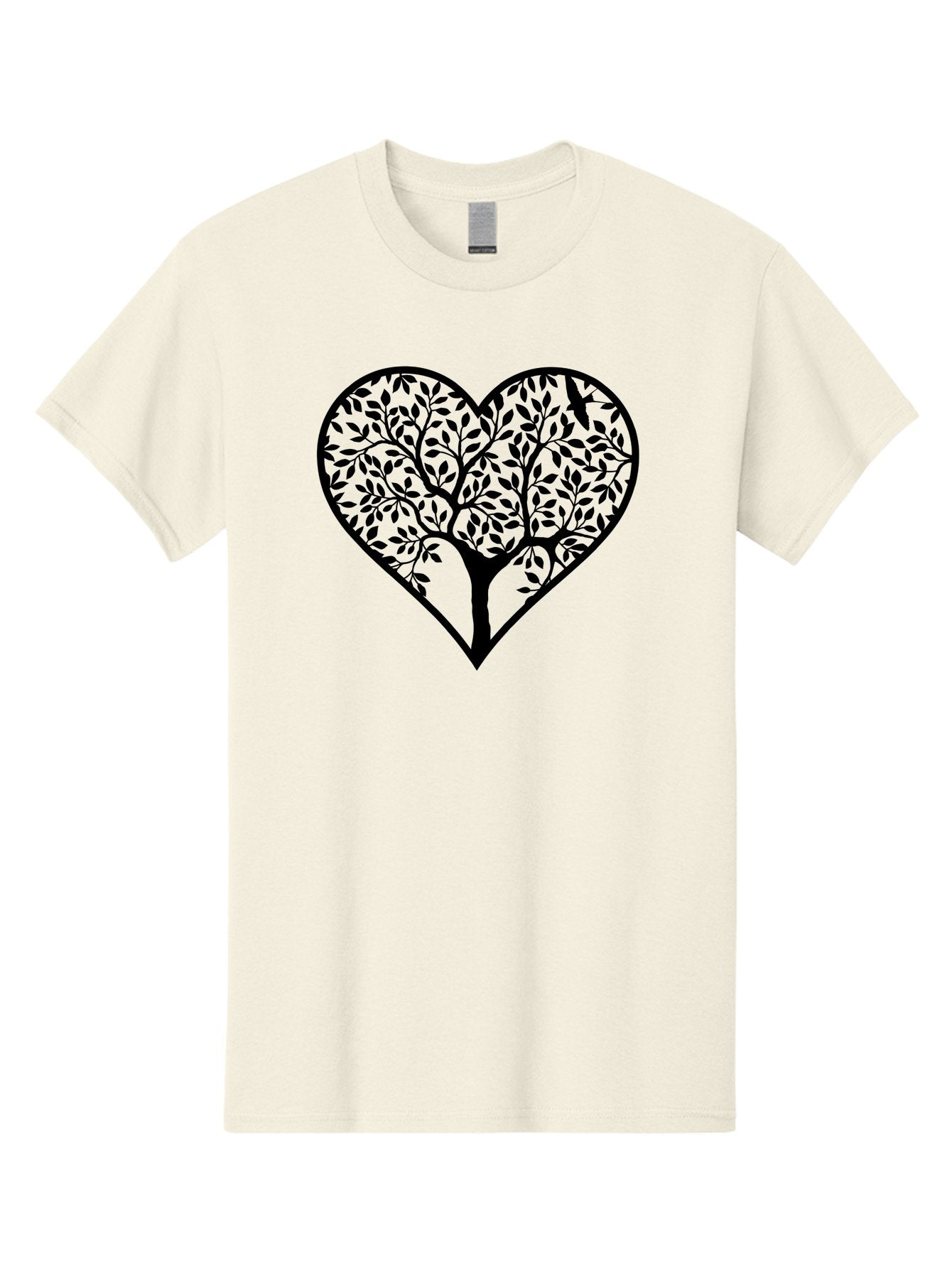 Tree-Of-Life-Heart-1 Men'S Graphic Tee, 100% Cotton, Comfortable Casual Summer Wear, Machine Washable, Tree In Heart Shape, Symbolic Representation, Love For Nature, Eco-Friendly, Black Silhouette Design, Leafy Branches, Valentines Day Theme, Aab306 15