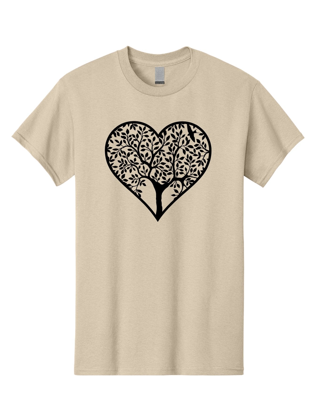 Tree-Of-Life-Heart-1 Men'S Graphic Tee, 100% Cotton, Comfortable Casual Summer Wear, Machine Washable, Tree In Heart Shape, Symbolic Representation, Love For Nature, Eco-Friendly, Black Silhouette Design, Leafy Branches, Valentines Day Theme, Aab306 10