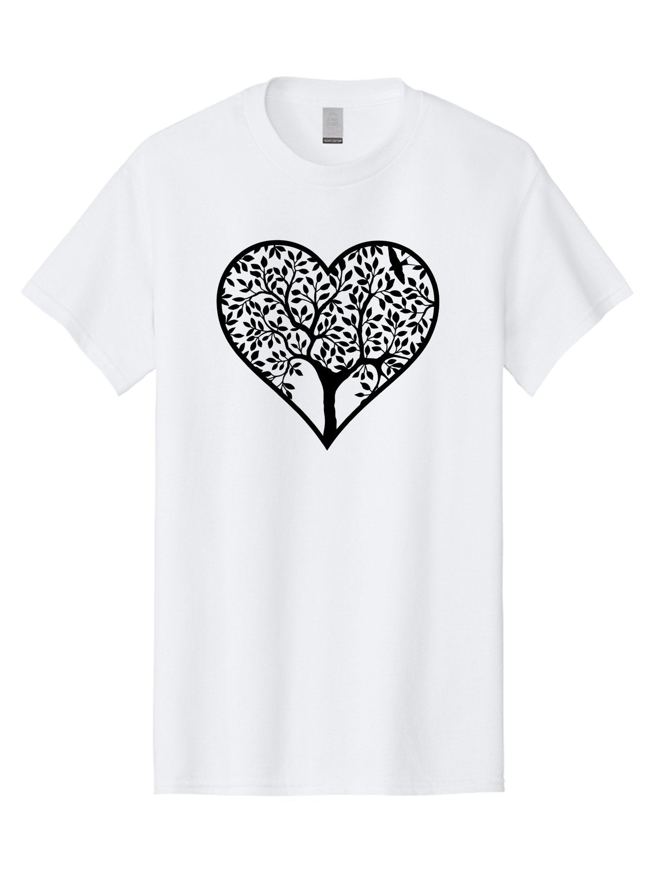 Tree-Of-Life-Heart-1 Men'S Graphic Tee, 100% Cotton, Comfortable Casual Summer Wear, Machine Washable, Tree In Heart Shape, Symbolic Representation, Love For Nature, Eco-Friendly, Black Silhouette Design, Leafy Branches, Valentines Day Theme, Aab306 9