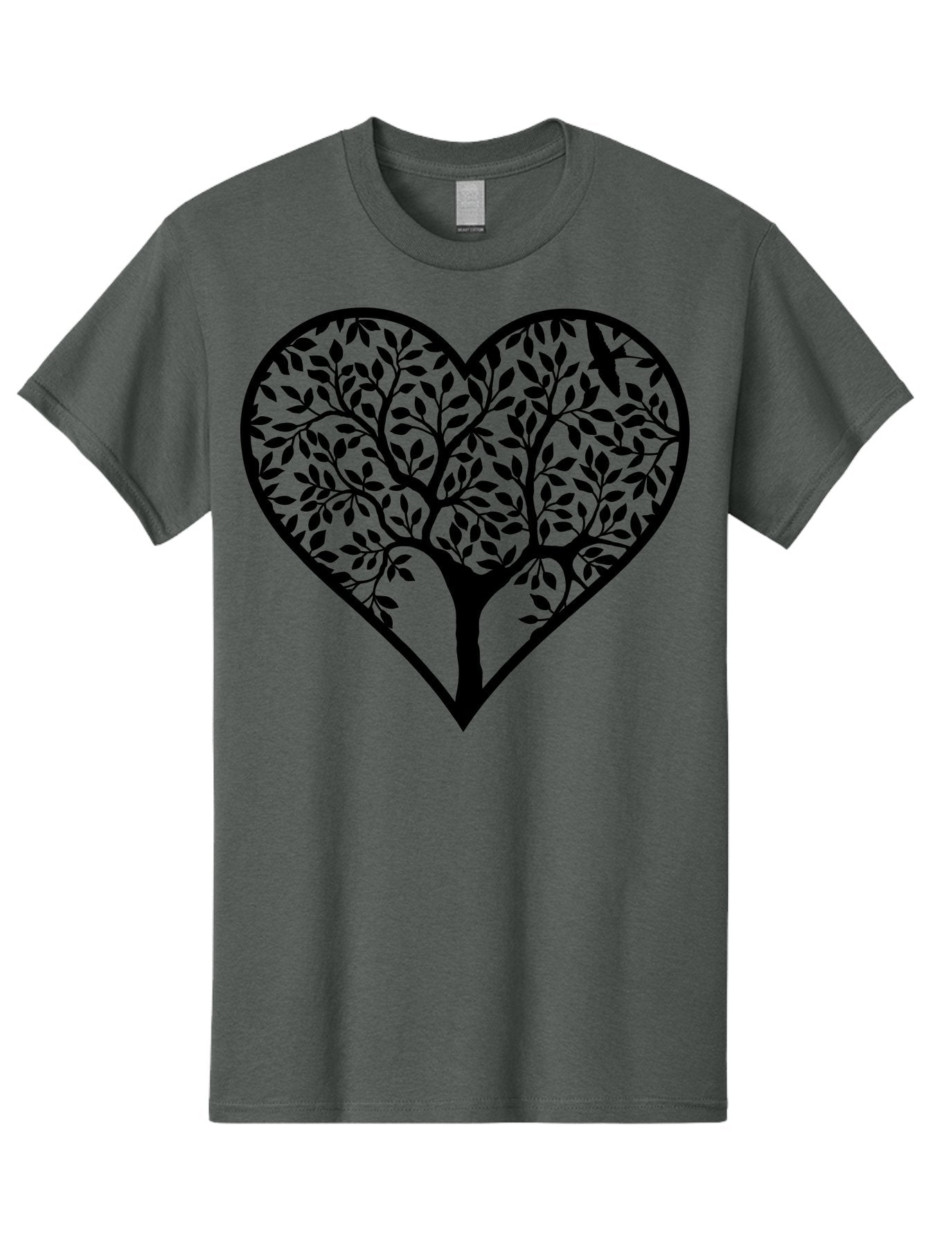 Tree-Of-Life-Heart-2 Men'S Graphic Tee, 100% Cotton, Comfortable Casual Summer Wear, Machine Washable, Tree Of Life, Heart Shape, Black Silhouette, Leaves, Branches, Love Symbol, Nature-Inspired Design, Eco-Friendly, Symbolic Art, Aab307 10