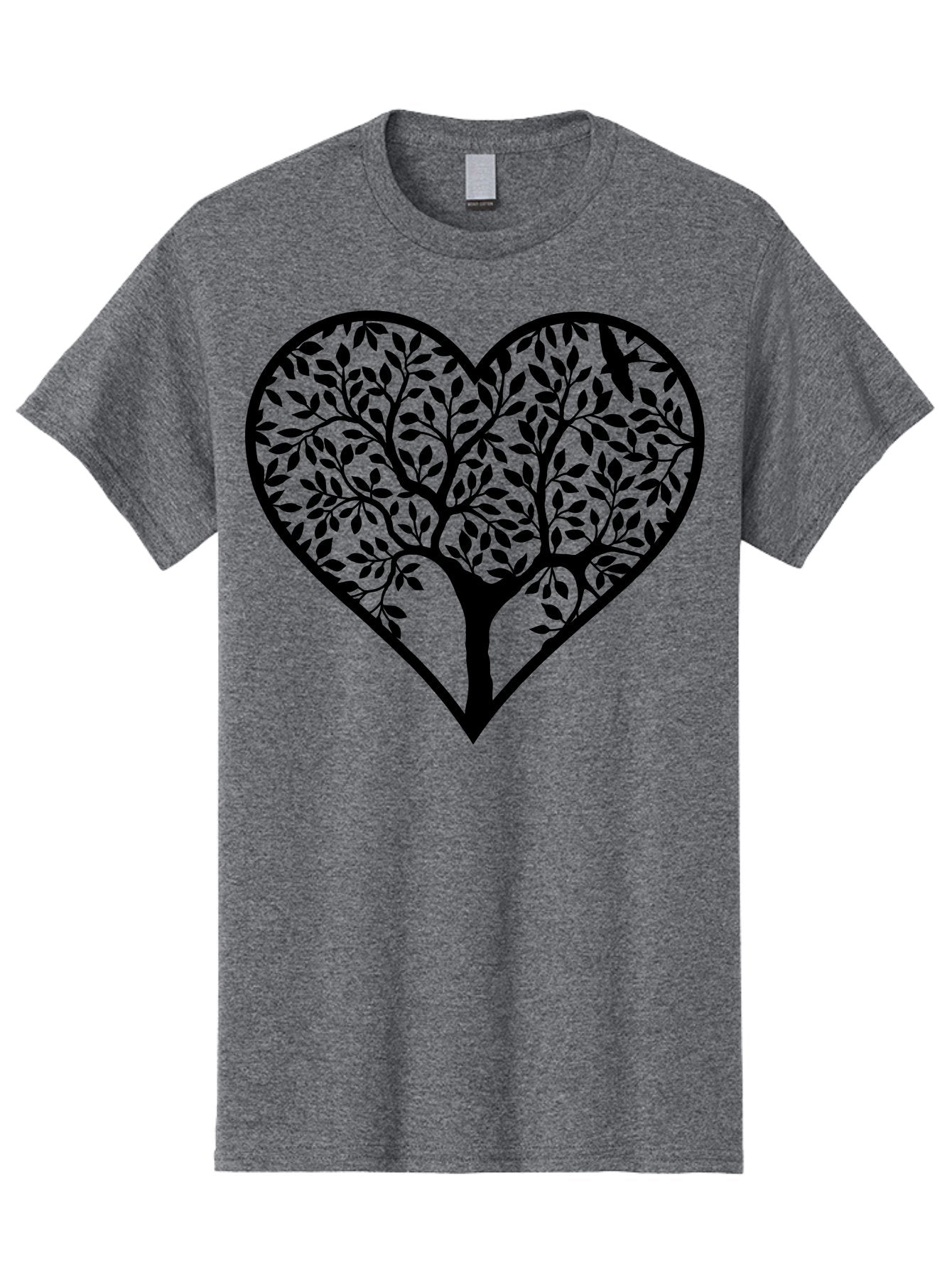 Tree-Of-Life-Heart-2 Men'S Graphic Tee, 100% Cotton, Comfortable Casual Summer Wear, Machine Washable, Tree Of Life, Heart Shape, Black Silhouette, Leaves, Branches, Love Symbol, Nature-Inspired Design, Eco-Friendly, Symbolic Art, Aab307 4