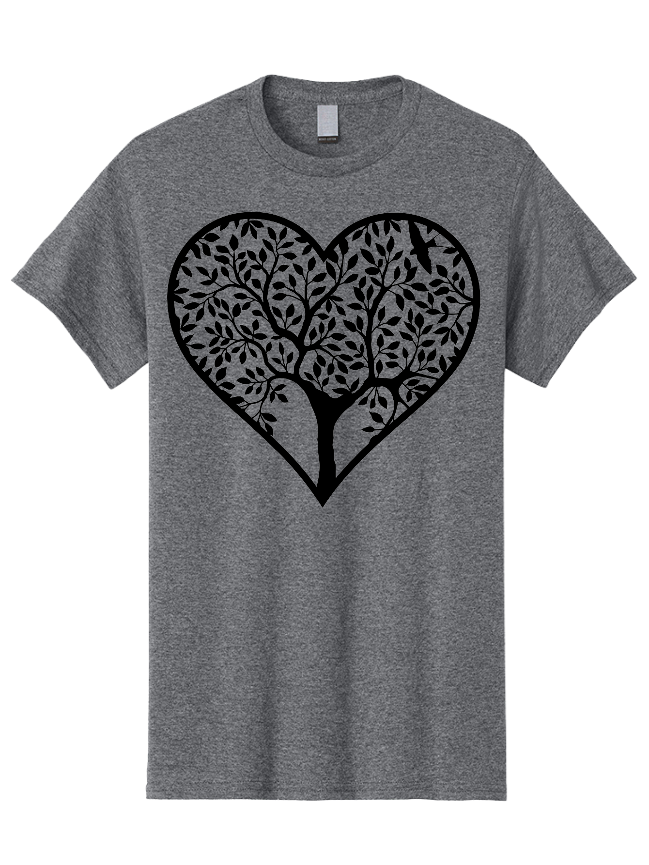 Tree-Of-Life-Heart-2 Men'S Graphic Tee, 100% Cotton, Comfortable Casual Summer Wear, Machine Washable, Tree Of Life, Heart Shape, Black Silhouette, Leaves, Branches, Love Symbol, Nature-Inspired Design, Eco-Friendly, Symbolic Art, Aab307 23