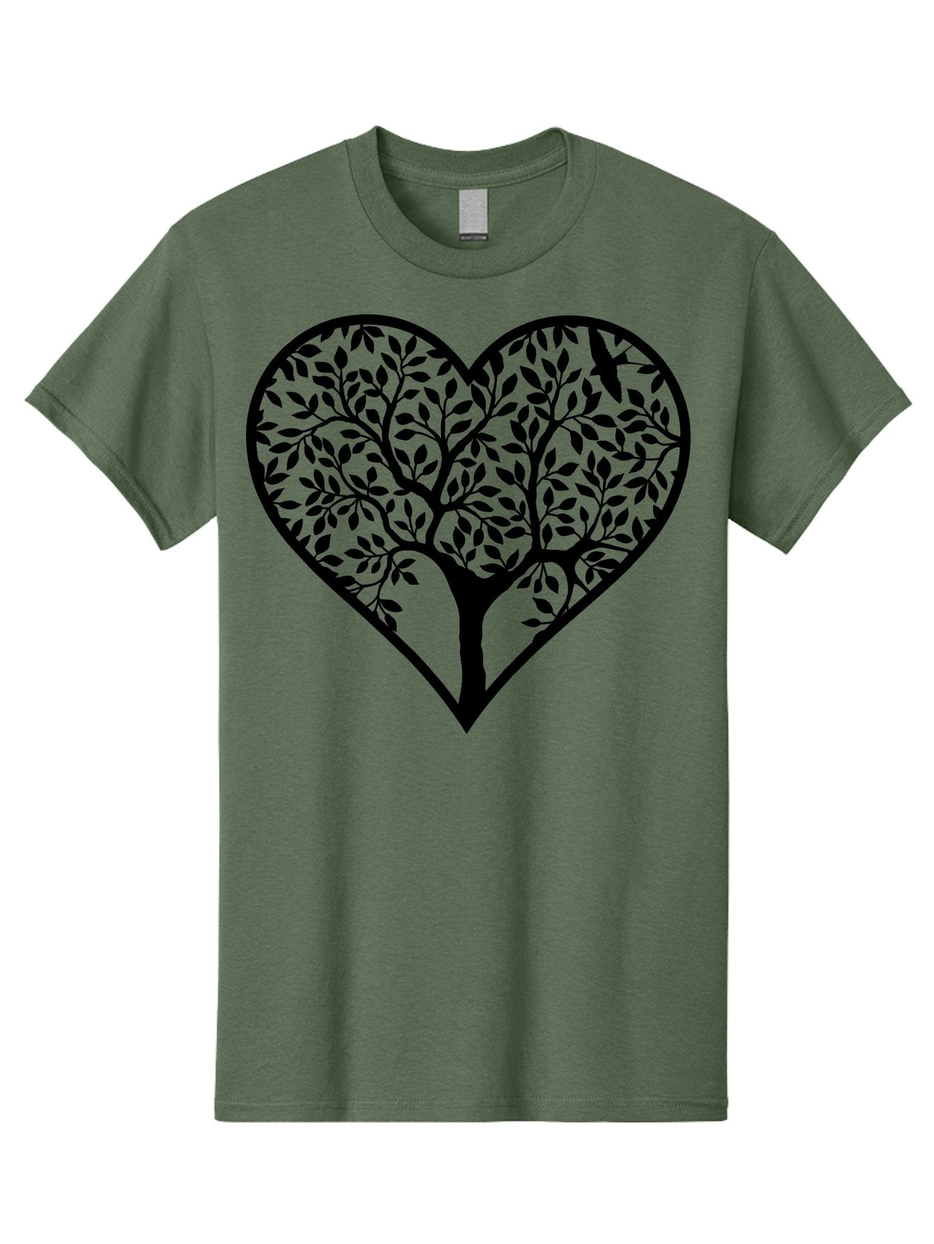 Tree-Of-Life-Heart-2 Men'S Graphic Tee, 100% Cotton, Comfortable Casual Summer Wear, Machine Washable, Tree Of Life, Heart Shape, Black Silhouette, Leaves, Branches, Love Symbol, Nature-Inspired Design, Eco-Friendly, Symbolic Art, Aab307