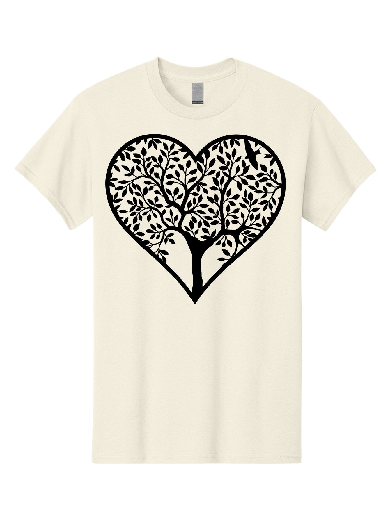 Tree-Of-Life-Heart-2 Men'S Graphic Tee, 100% Cotton, Comfortable Casual Summer Wear, Machine Washable, Tree Of Life, Heart Shape, Black Silhouette, Leaves, Branches, Love Symbol, Nature-Inspired Design, Eco-Friendly, Symbolic Art, Aab307