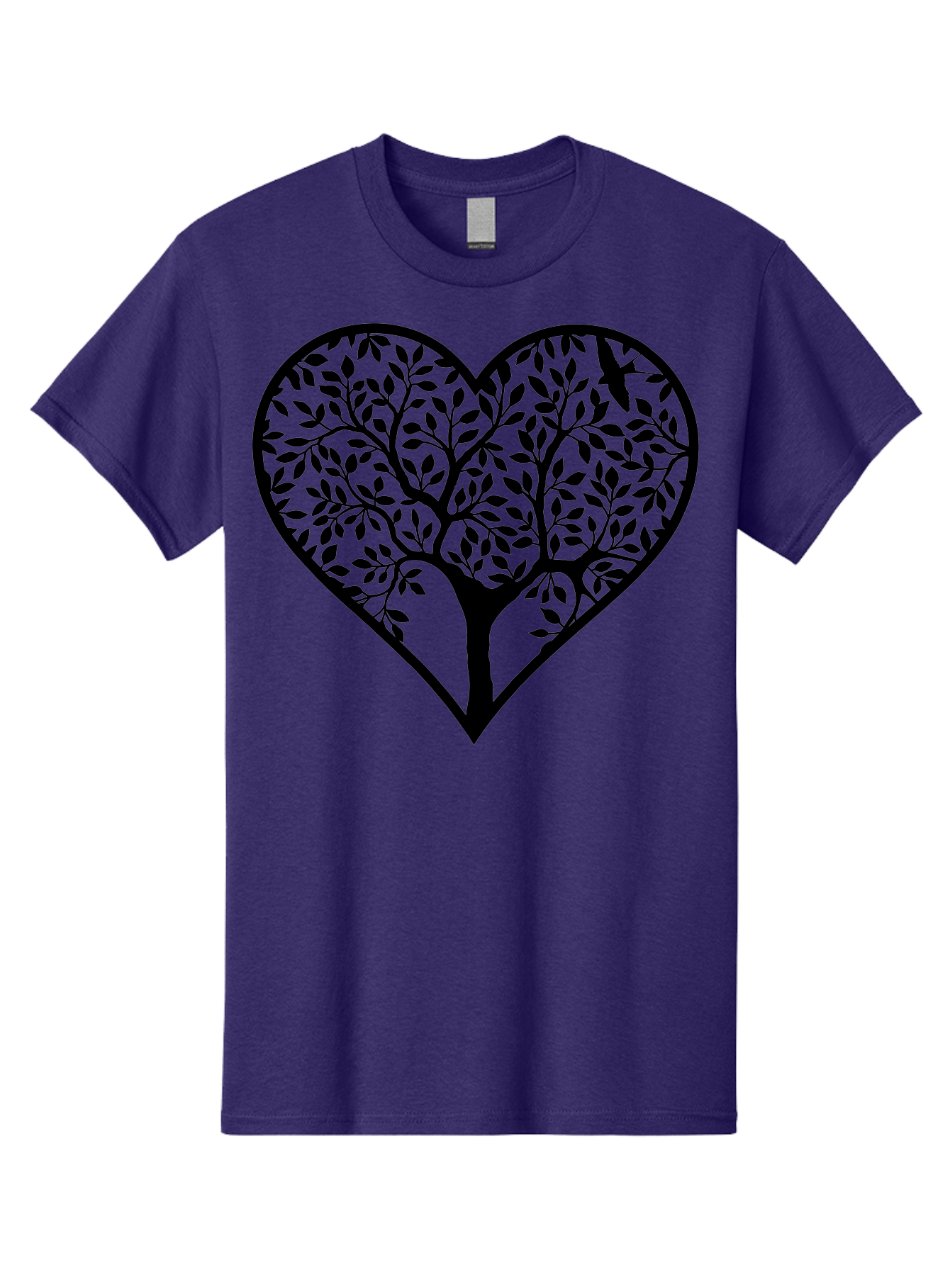 Tree-Of-Life-Heart-2 Men'S Graphic Tee, 100% Cotton, Comfortable Casual Summer Wear, Machine Washable, Tree Of Life, Heart Shape, Black Silhouette, Leaves, Branches, Love Symbol, Nature-Inspired Design, Eco-Friendly, Symbolic Art, Aab307