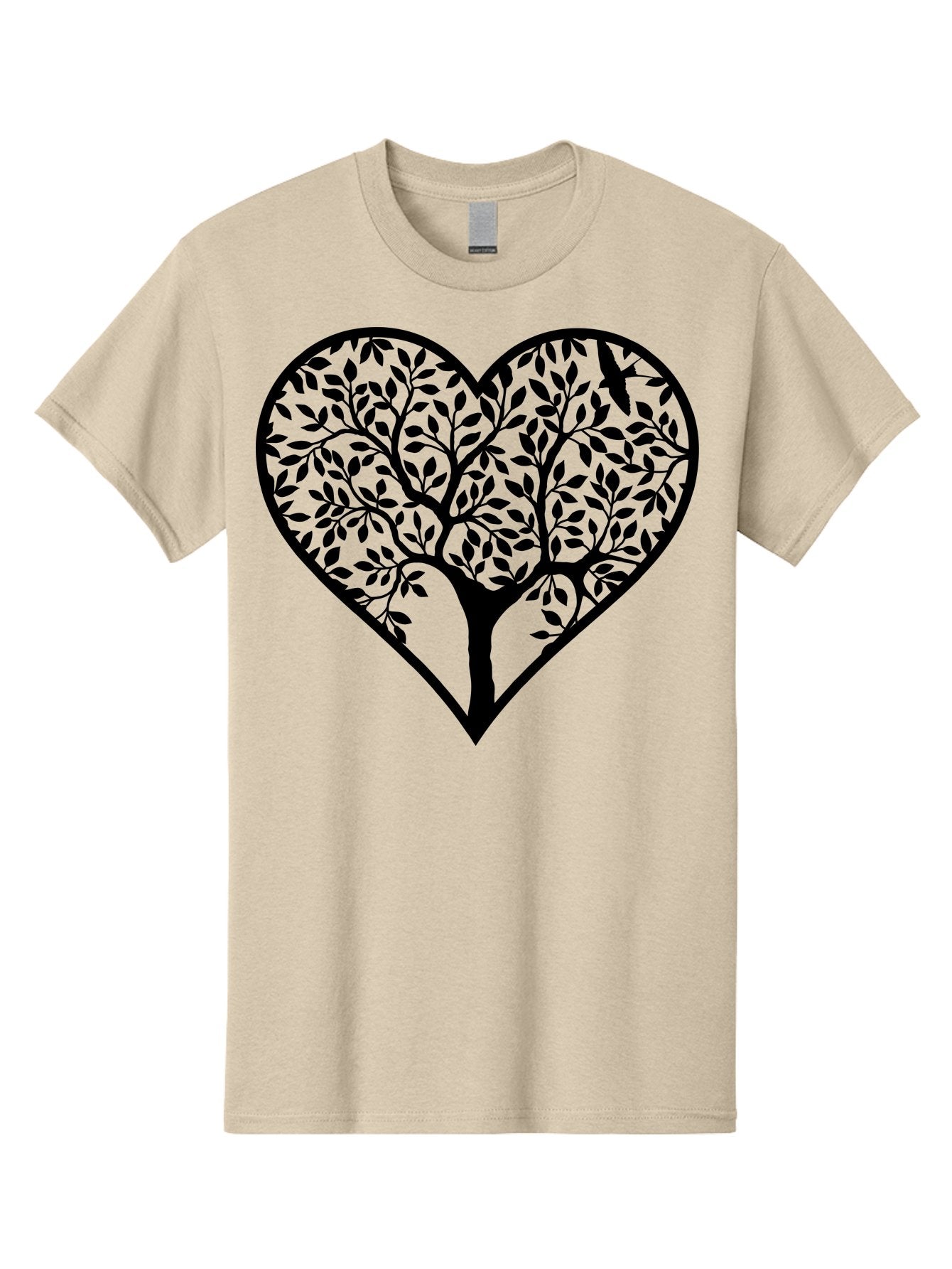 Tree-Of-Life-Heart-2 Men'S Graphic Tee, 100% Cotton, Comfortable Casual Summer Wear, Machine Washable, Tree Of Life, Heart Shape, Black Silhouette, Leaves, Branches, Love Symbol, Nature-Inspired Design, Eco-Friendly, Symbolic Art, Aab307 13