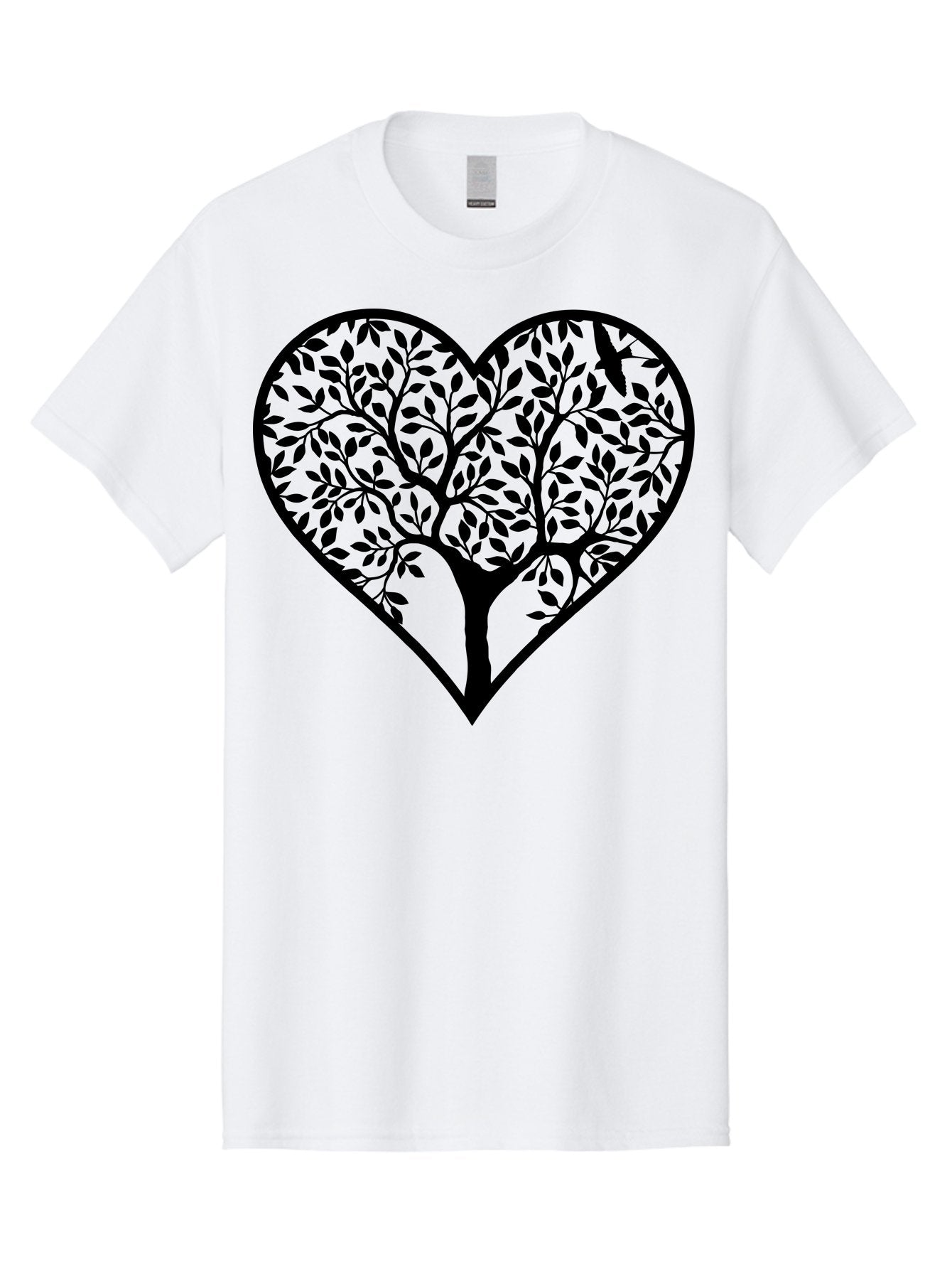Tree-Of-Life-Heart-2 Men'S Graphic Tee, 100% Cotton, Comfortable Casual Summer Wear, Machine Washable, Tree Of Life, Heart Shape, Black Silhouette, Leaves, Branches, Love Symbol, Nature-Inspired Design, Eco-Friendly, Symbolic Art, Aab307 3