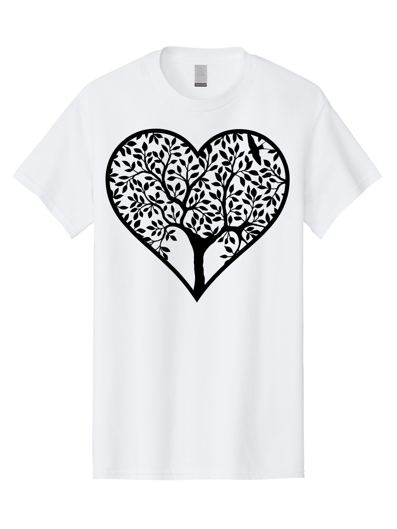 Tree-Of-Life-Heart-2 Men'S Graphic Tee, 100% Cotton, Comfortable Casual Summer Wear, Machine Washable, Tree Of Life, Heart Shape, Black Silhouette, Leaves, Branches, Love Symbol, Nature-Inspired Design, Eco-Friendly, Symbolic Art, Aab307 17