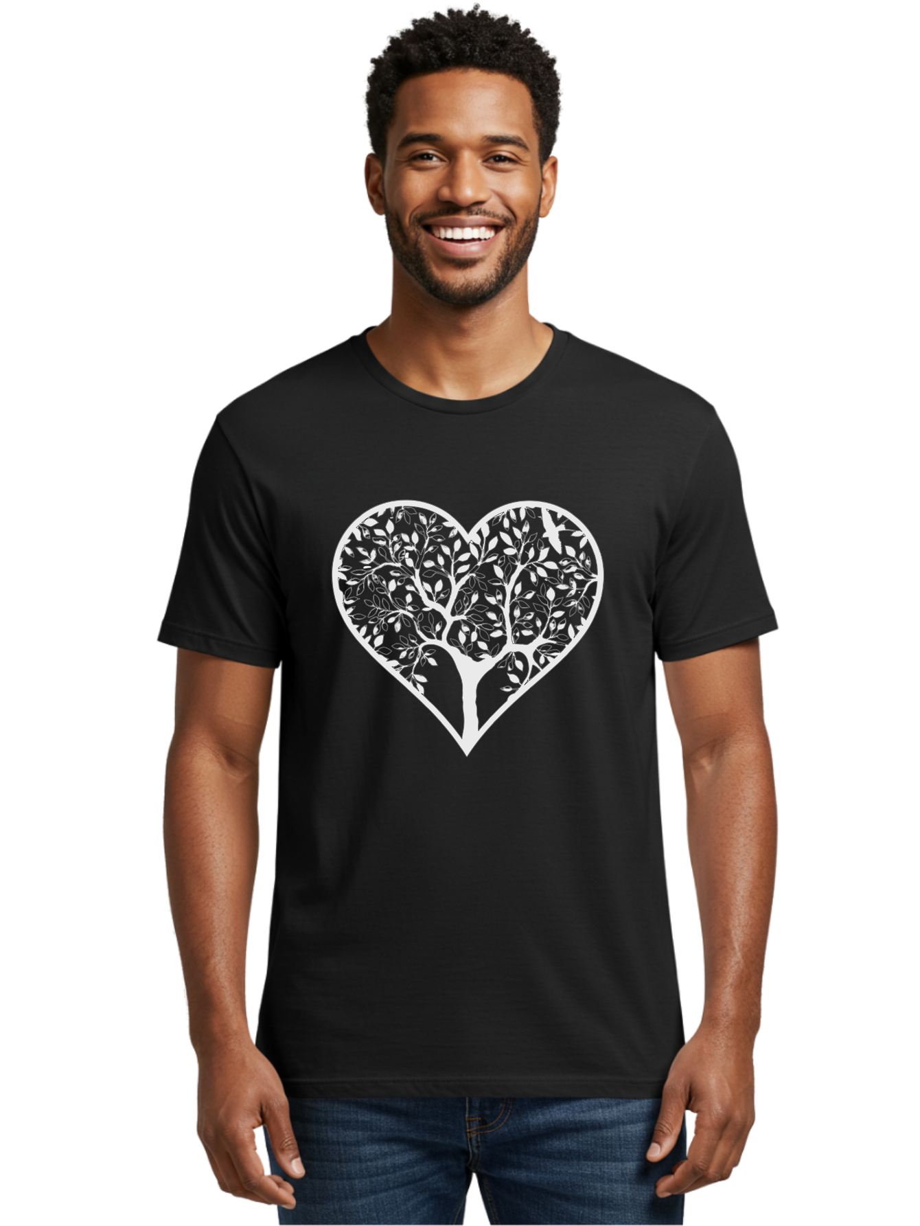 Tree-Of-Life-Heart Men'S Graphic Tee, 100% Cotton, Comfortable Casual Summer Wear, Machine Washable, Tree In Heart Shape, Leafy Branches, Symbolic Art, Love And Nature, Heart-Shaped Tree, Intricate Design, Symbolic Representation, Aab308 8