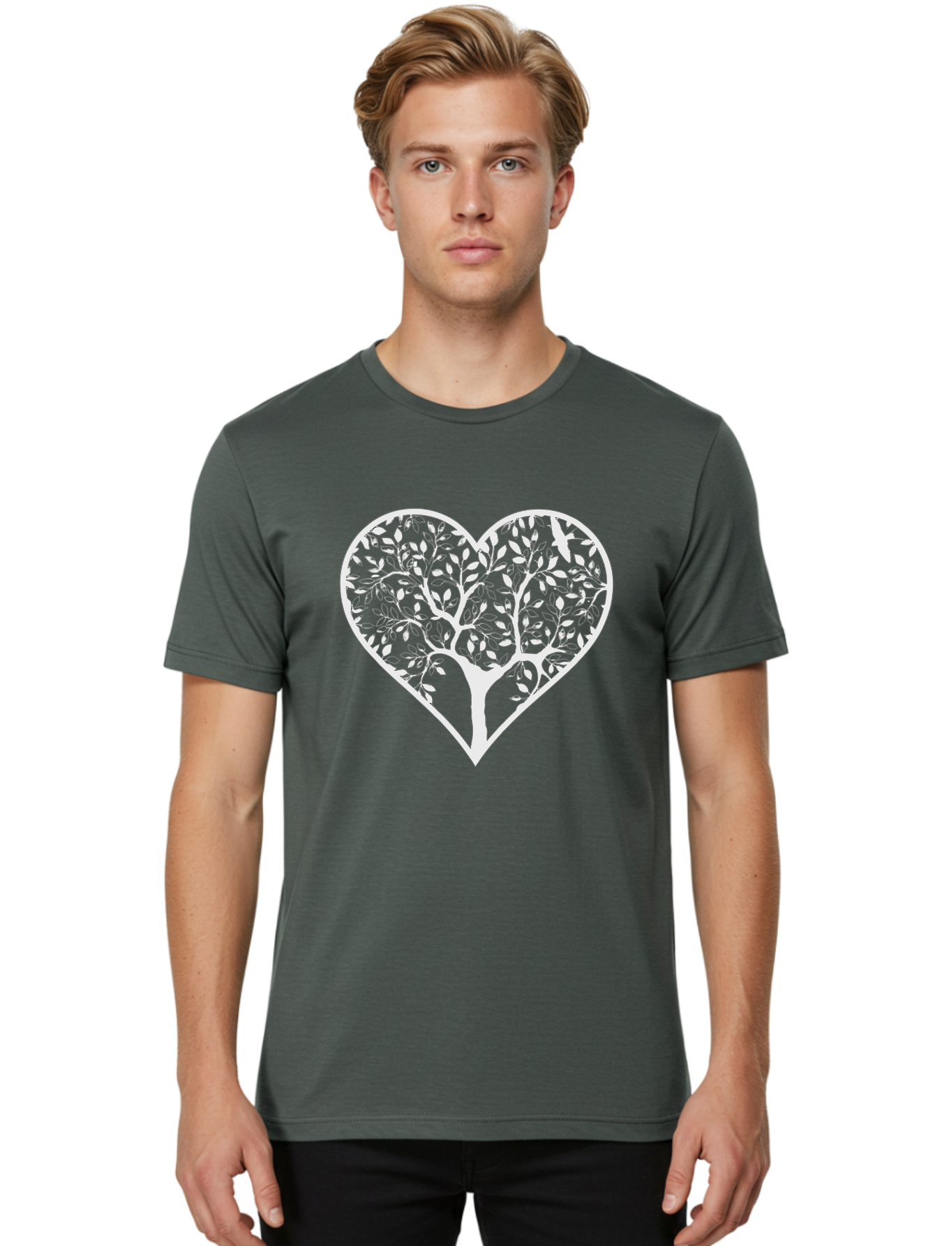 Tree-Of-Life-Heart Men'S Graphic Tee, 100% Cotton, Comfortable Casual Summer Wear, Machine Washable, Tree In Heart Shape, Leafy Branches, Symbolic Art, Love And Nature, Heart-Shaped Tree, Intricate Design, Symbolic Representation, Aab308 30