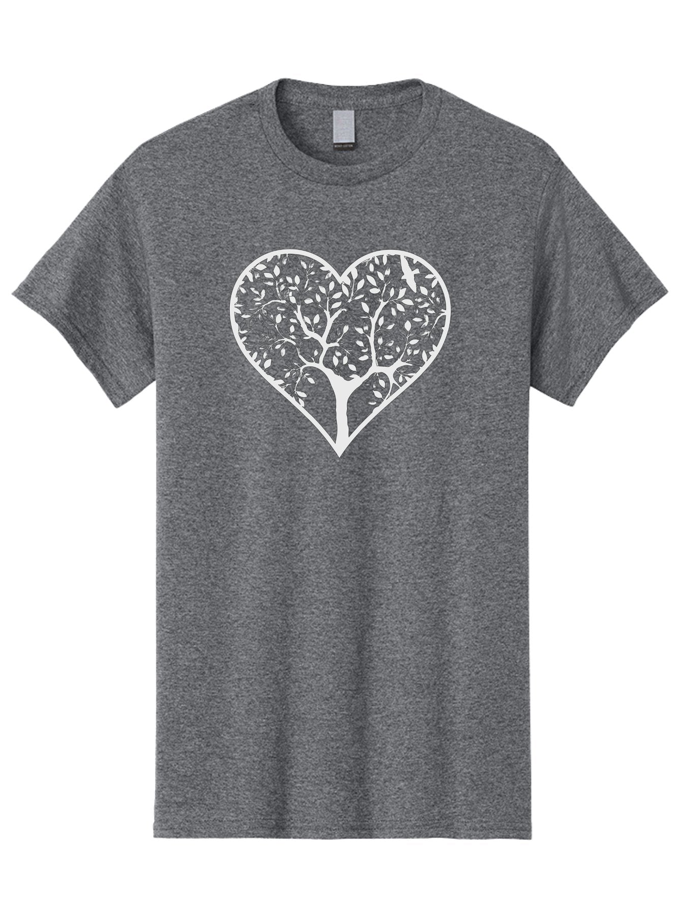 Tree-Of-Life-Heart Men'S Graphic Tee, 100% Cotton, Comfortable Casual Summer Wear, Machine Washable, Tree In Heart Shape, Leafy Branches, Symbolic Art, Love And Nature, Heart-Shaped Tree, Intricate Design, Symbolic Representation, Aab308