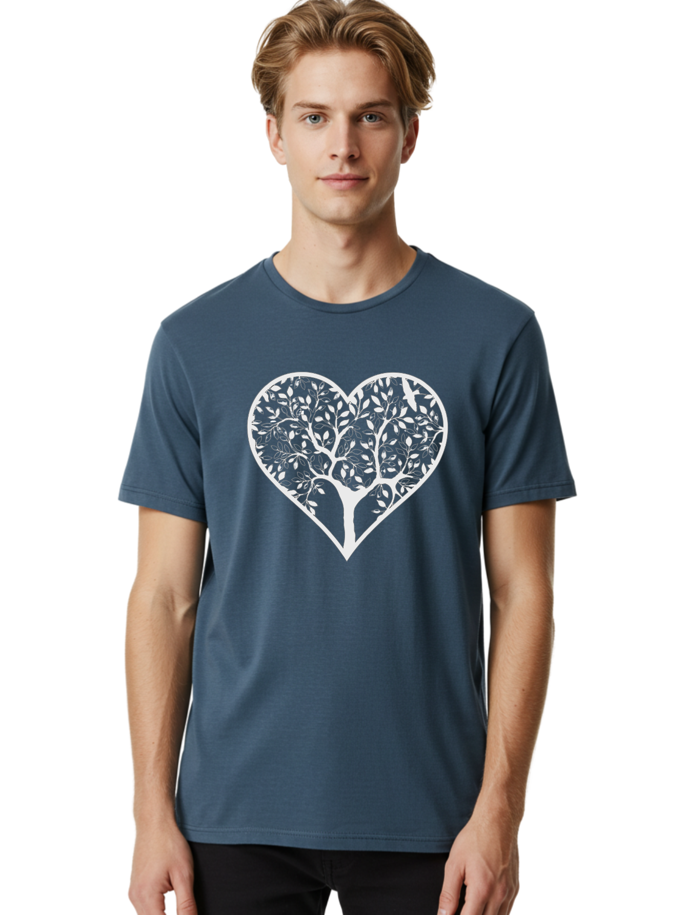 Tree-Of-Life-Heart Men'S Graphic Tee, 100% Cotton, Comfortable Casual Summer Wear, Machine Washable, Tree In Heart Shape, Leafy Branches, Symbolic Art, Love And Nature, Heart-Shaped Tree, Intricate Design, Symbolic Representation, Aab308 28
