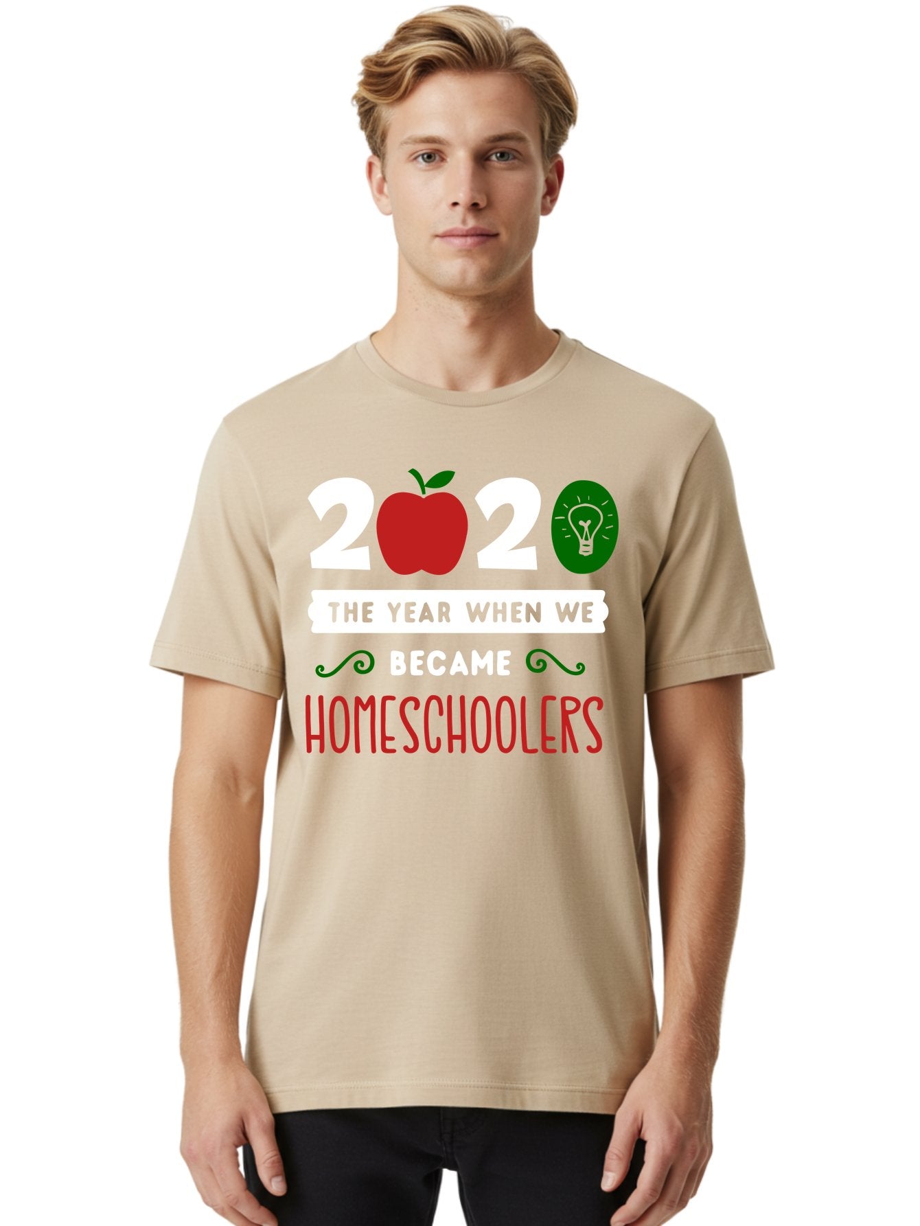 2020-The-Year-When-We-Became-Homeschoolers-2 Men'S Graphic Tee, 100% Cotton, Comfortable Casual Summer Wear, Machine Washable, Homeschooling, 2020, Year Of Change, Education, Learning At Home, Homeschoolers, New Normal, Covid-19 Impact, Aab310 30
