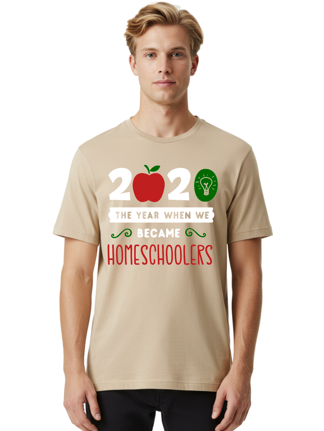 2020-The-Year-When-We-Became-Homeschoolers-2 Men'S Graphic Tee, 100% Cotton, Comfortable Casual Summer Wear, Machine Washable, Homeschooling, 2020, Year Of Change, Education, Learning At Home, Homeschoolers, New Normal, Covid-19 Impact, Aab310